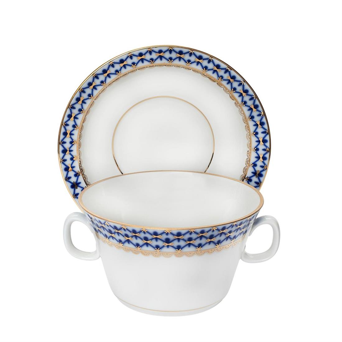 IMPERIAL PORCELAIN Soup Bowl Cobalt net Blue with Handle