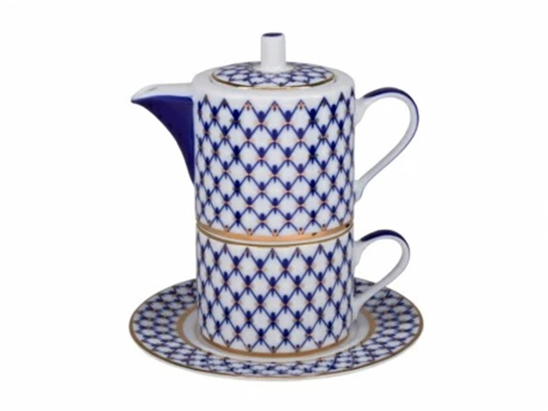 IMPERIAL PORCELAIN Demlik Fincan Takımı Hediye Seti Cobalt net Mavi
