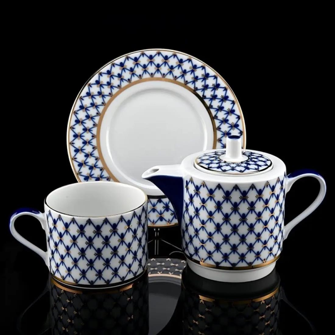 IMPERIAL PORCELAIN Demlik Fincan Takımı Hediye Seti Cobalt net Mavi
