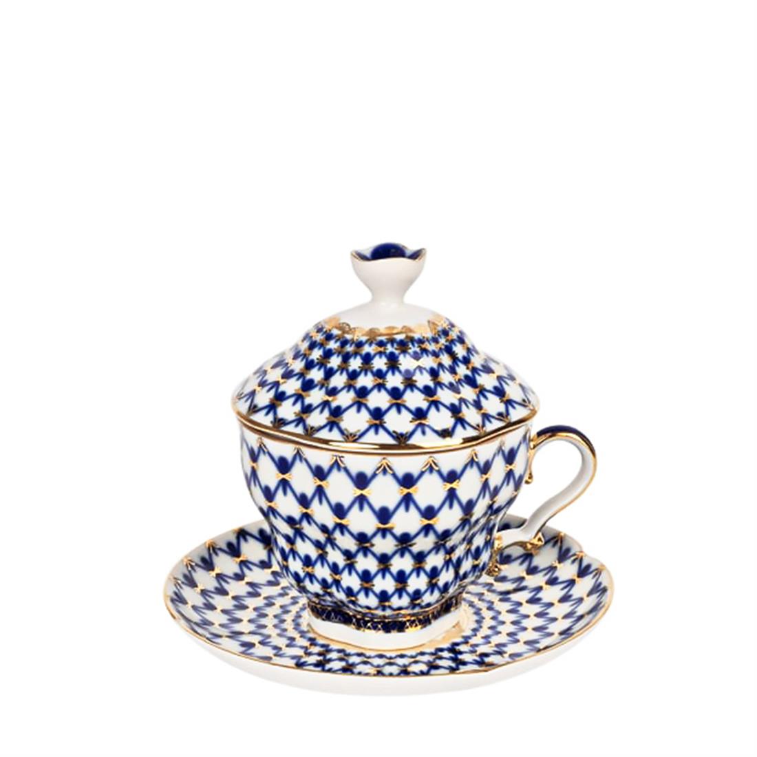 IMPERIAL PORCELAIN Kapaklı Çay Fincanı 250 ml Cobalt net Mavi