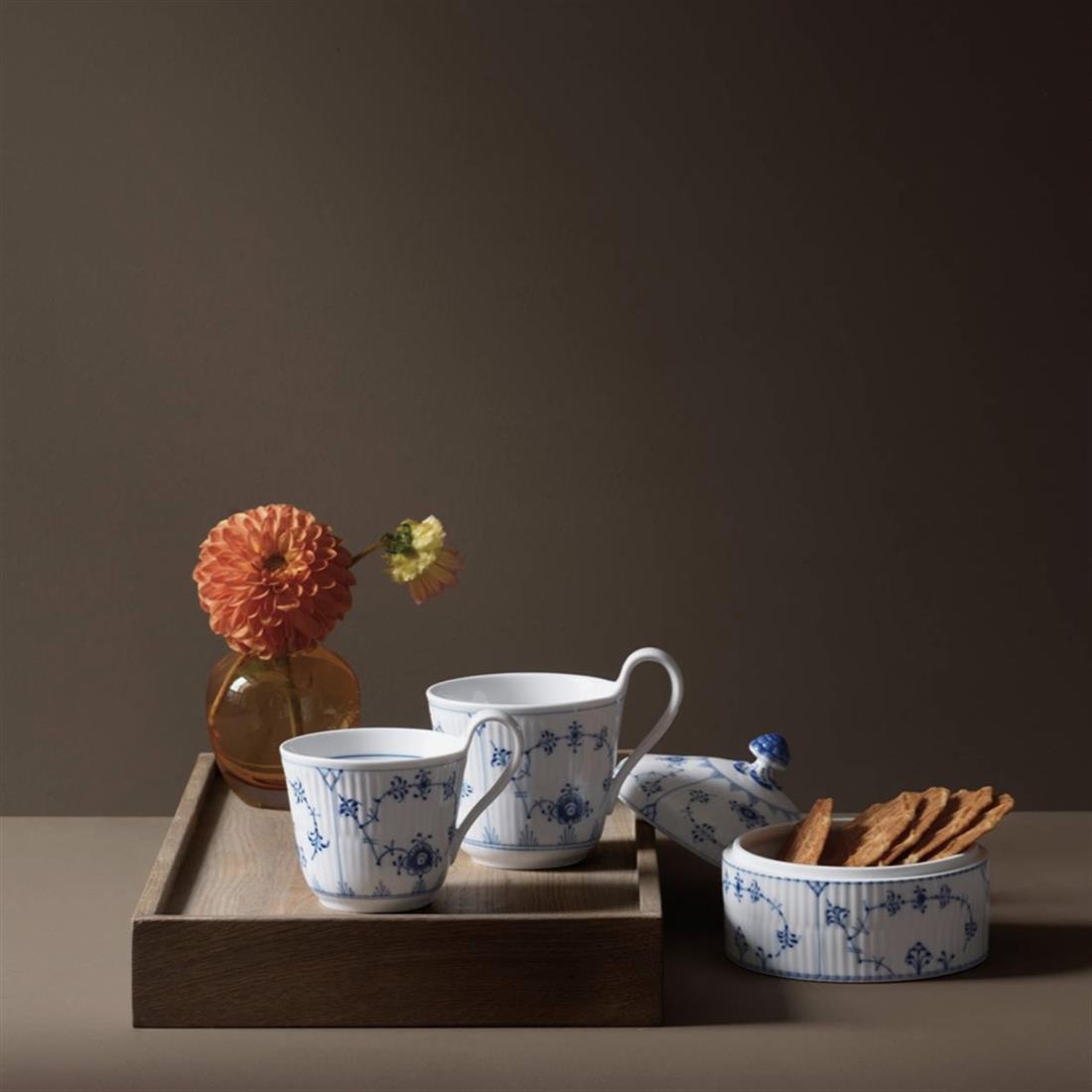 ROYAL COPENHAGEN Kapaklı Şekerlik 11,5 cm / 540 ml Blue Fluted Plain