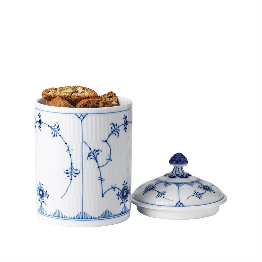 ROYAL COPENHAGEN Sugar bowl with lid 16 cm Blue Fluted Plain