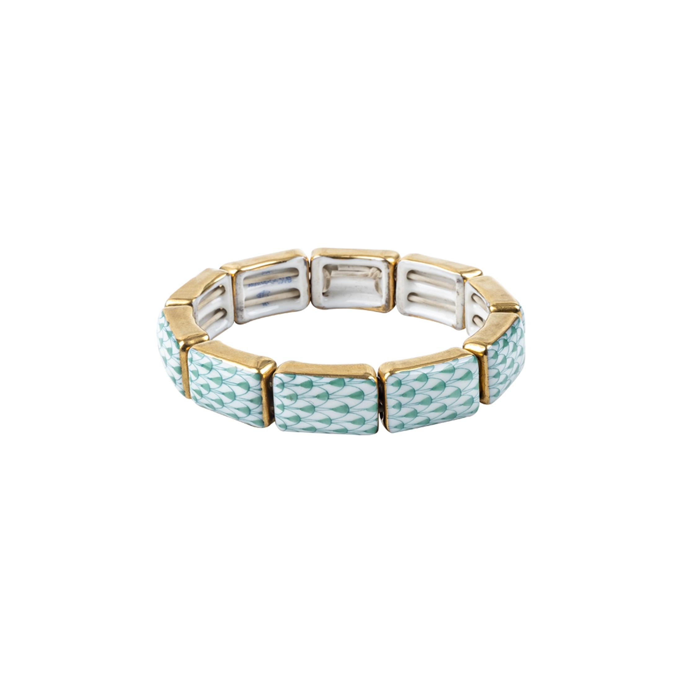 HEREND Bileklik 10 Parça Fish Scale Yeşil Noktalı
