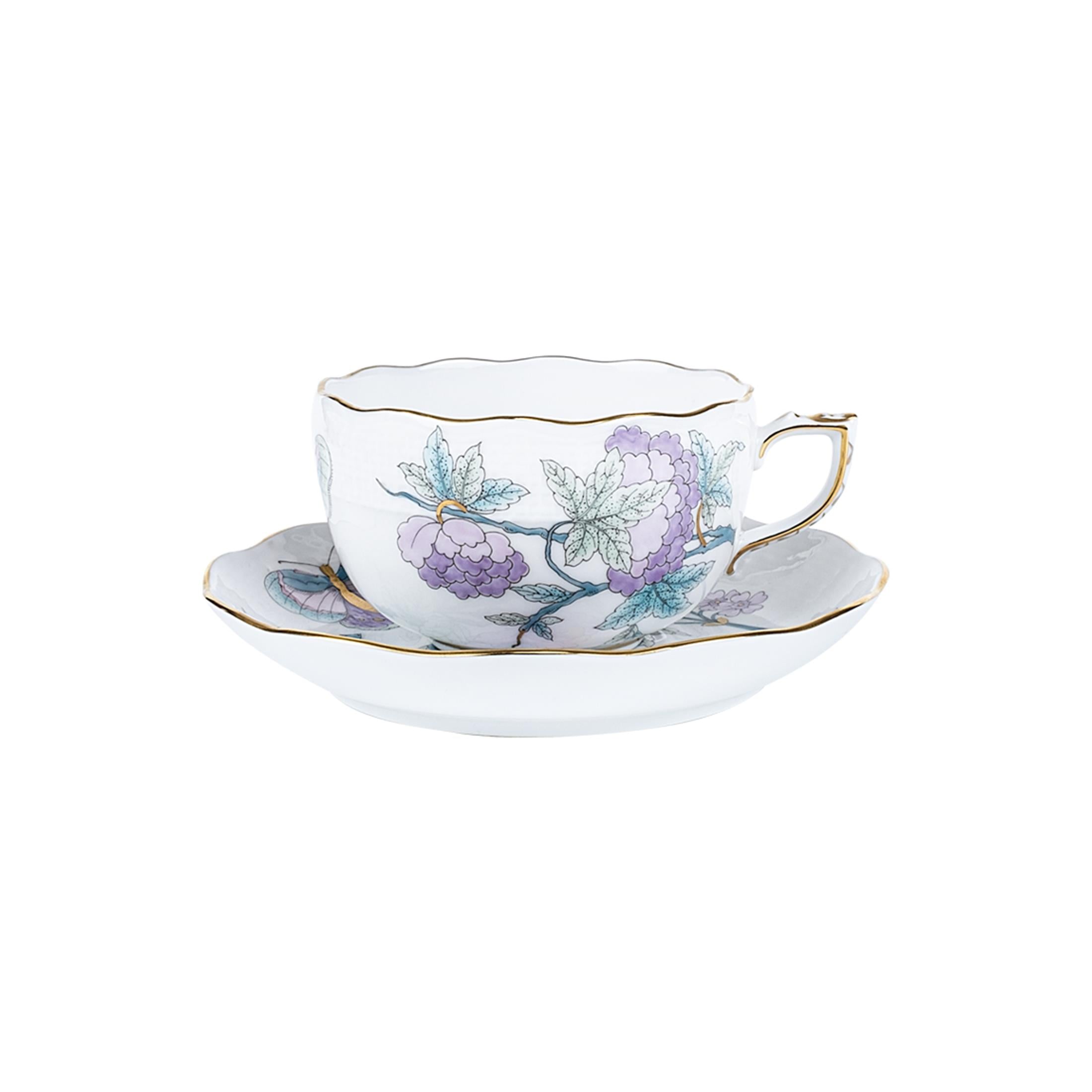 HEREND Çay Fincanı & Tabağı 200ml Victoria Kelebekli Lila Turkuaz