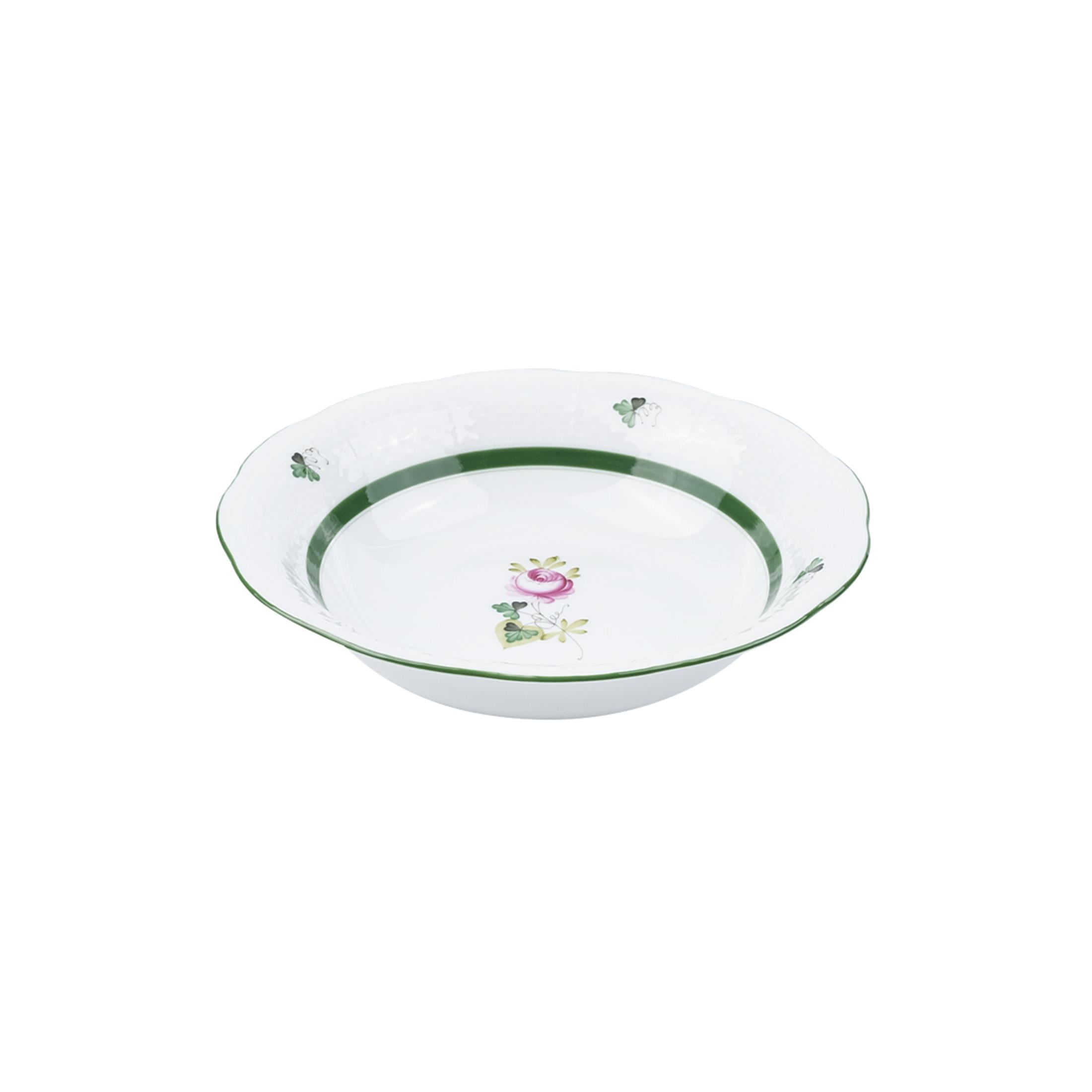 HEREND Soup Bowl Vienna Rose Green Striped Pink Rose