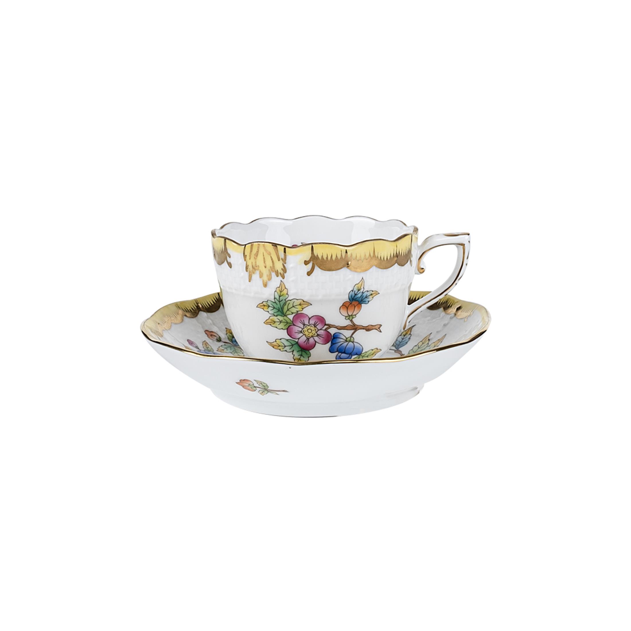 HEREND Kahve Fincanı & Tabağı 110ml Queen Victoria Renkli Sarı Kenar