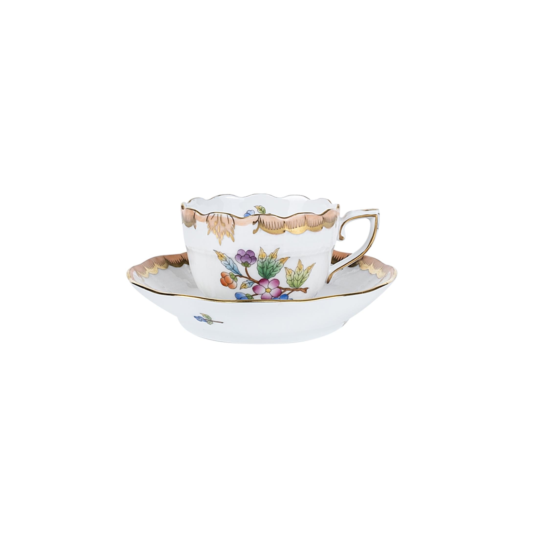 HEREND Kahve Fincanı & Tabağı 110ml Queen Victoria Renkli Turuncu Kenar