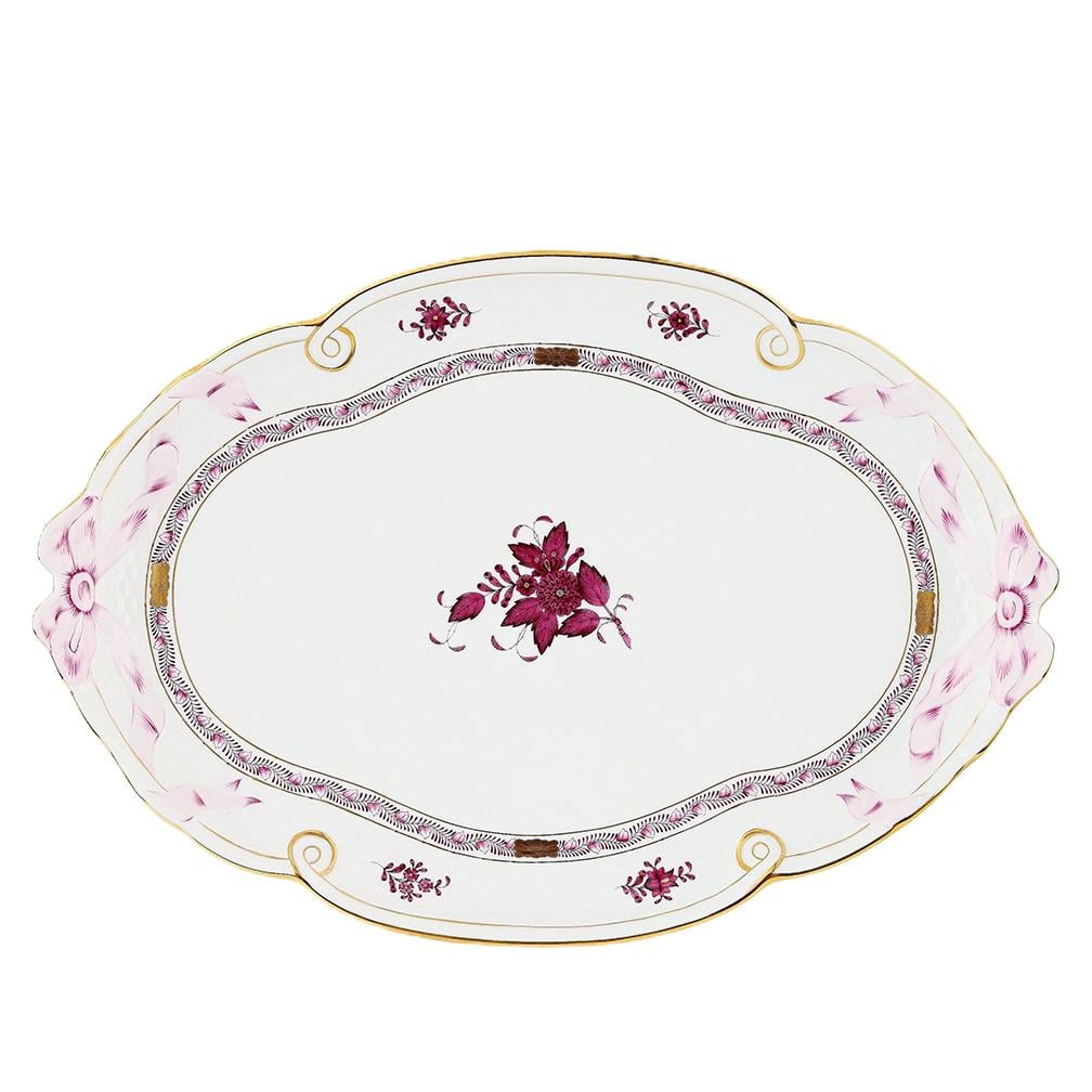 HEREND Tepsi Büyük Fiyonklu 40,5cm Apponyi Pembe