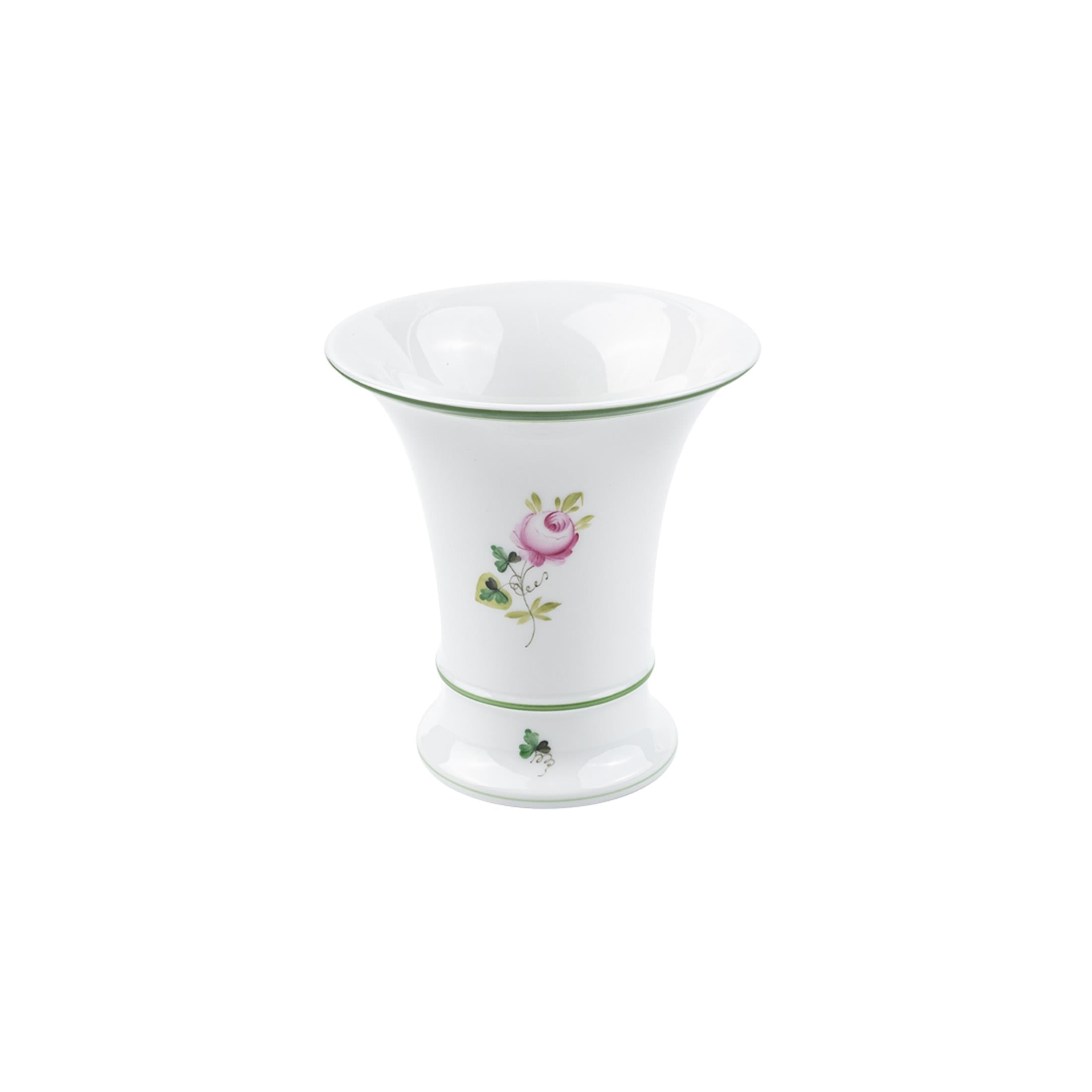 HEREND Vase 10cm Vienna Rose Green Striped Pink Rose