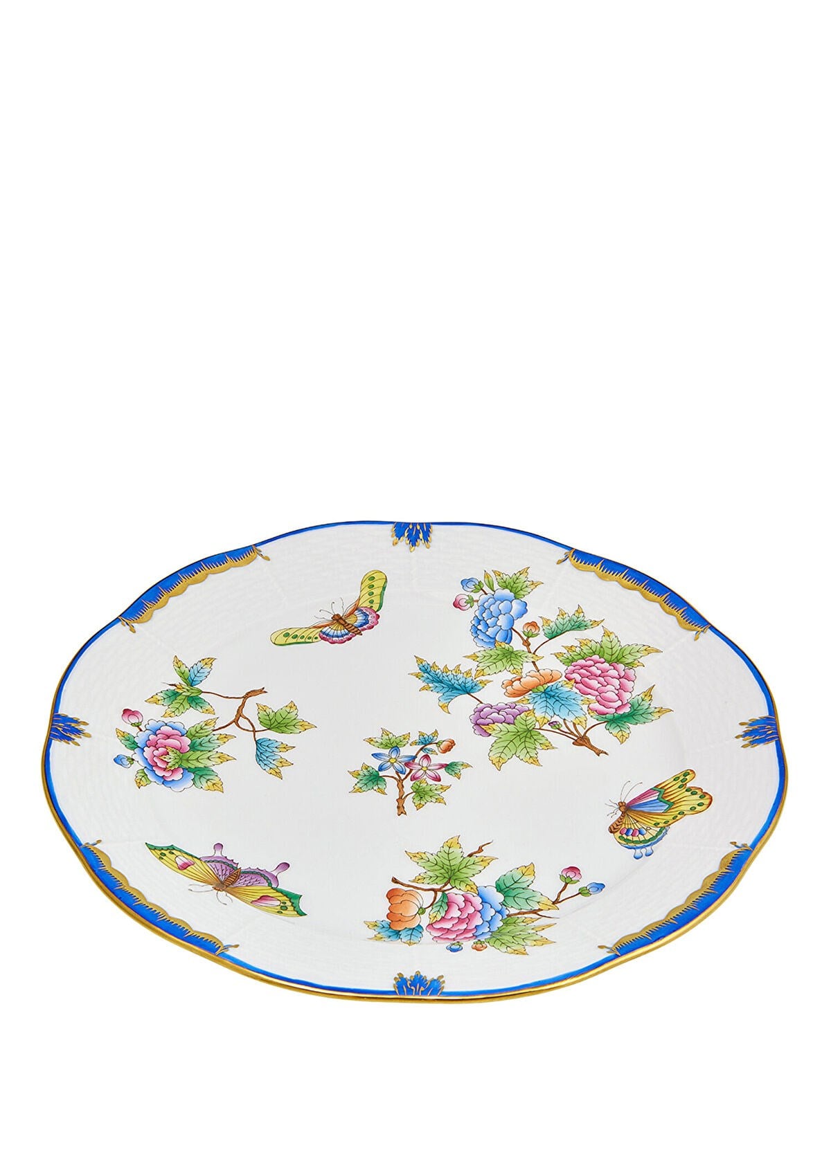 HEREND Yemek Servis Tabağı 25,5cm Renkli Açık Mavi Kenar Queen Victoria