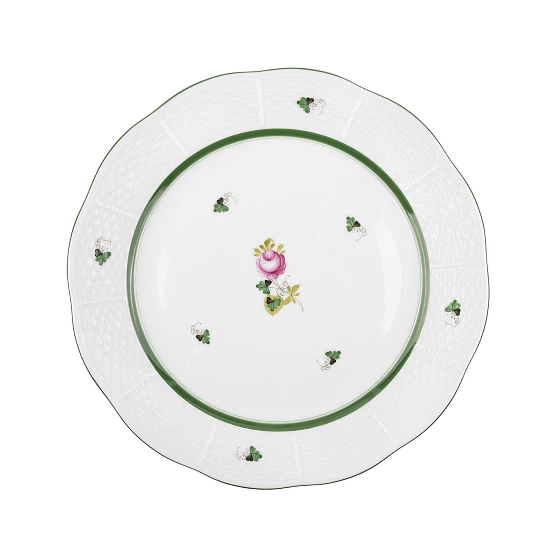 HEREND Dinner Service Plate 25.5cm Vienna Rose Green Striped Pink Rose