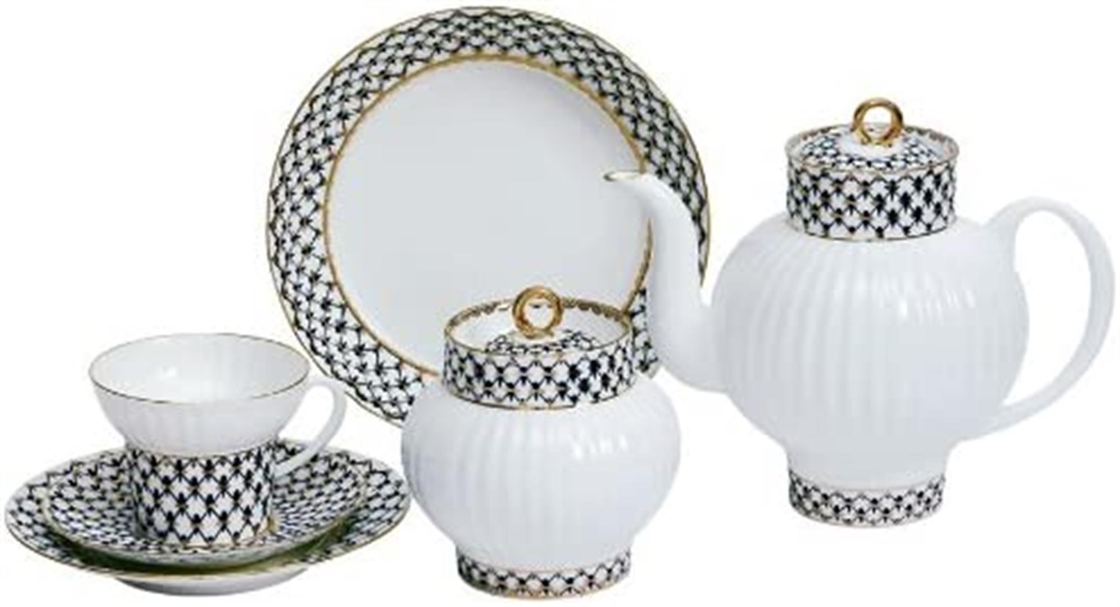 IMPERIAL PORCELAIN Çay Seti 6 kişilik 20 Parça Wave Cobalt Net Mavi
