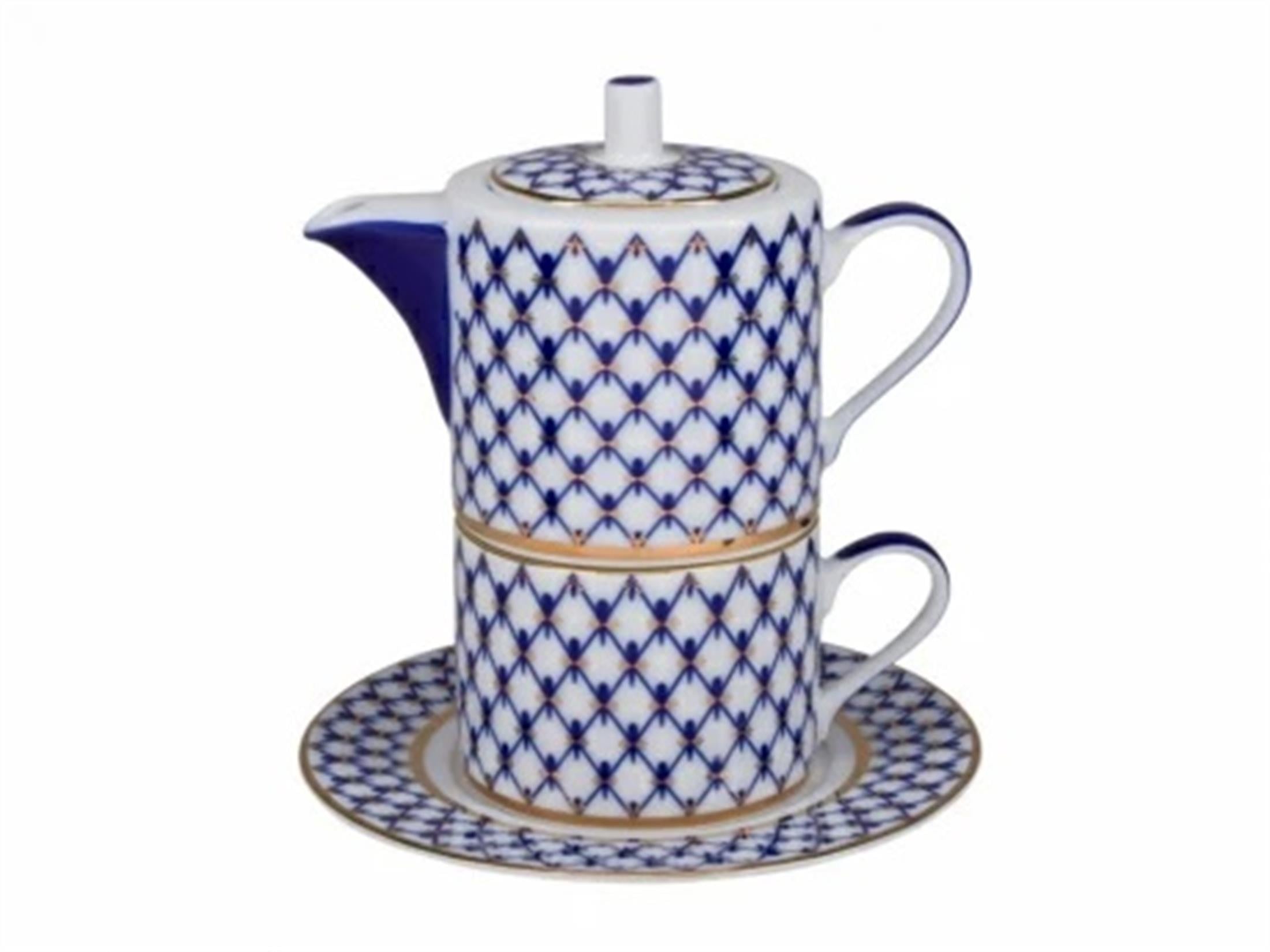 IMPERIAL PORCELAIN Demlik Fincan Takımı Hediye Seti Cobalt net Mavi