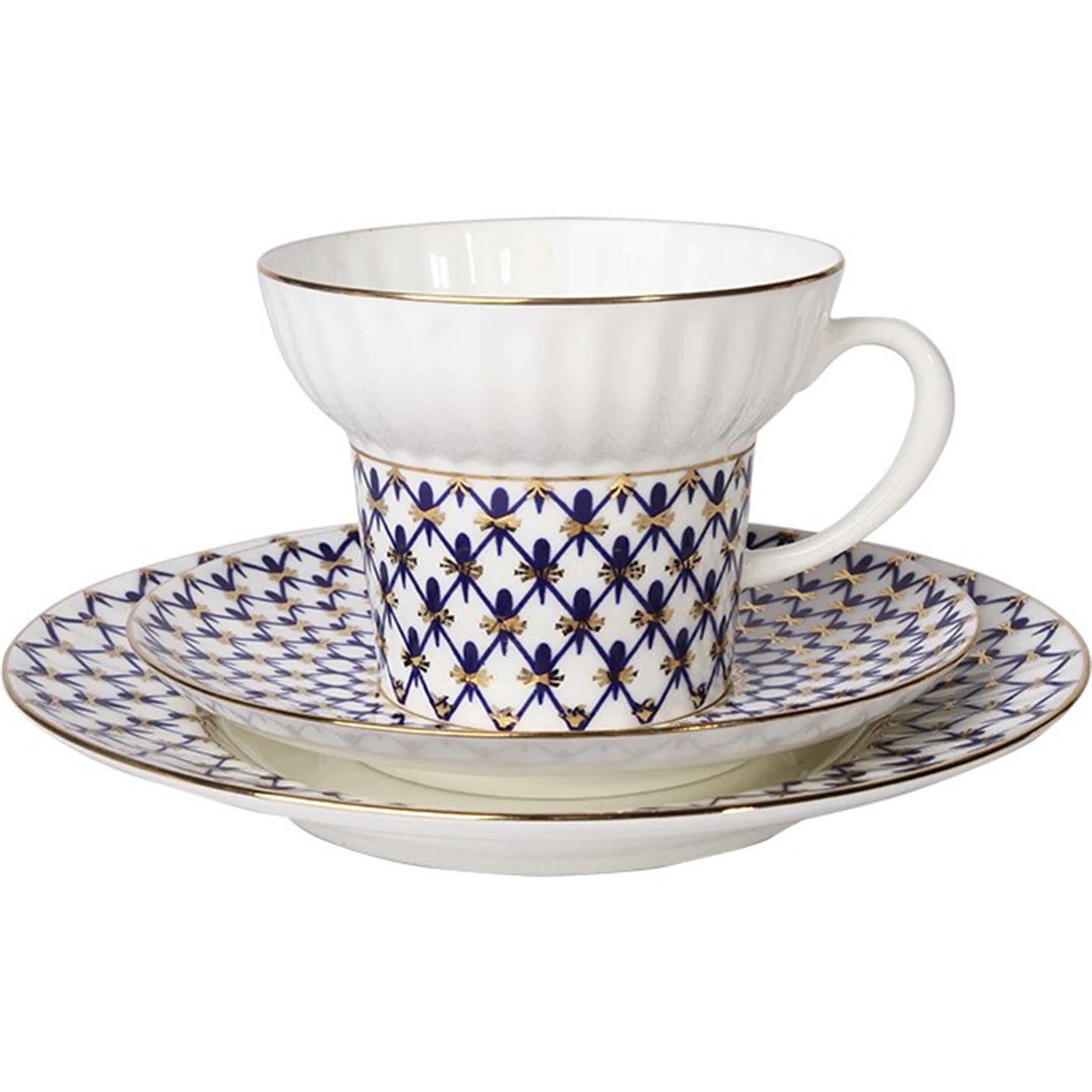 IMPERIAL PORCELAIN Kahve Fincanı 155 ml & Pasta Tabağı 18,5 cm WAVE Cobalt net Mavi