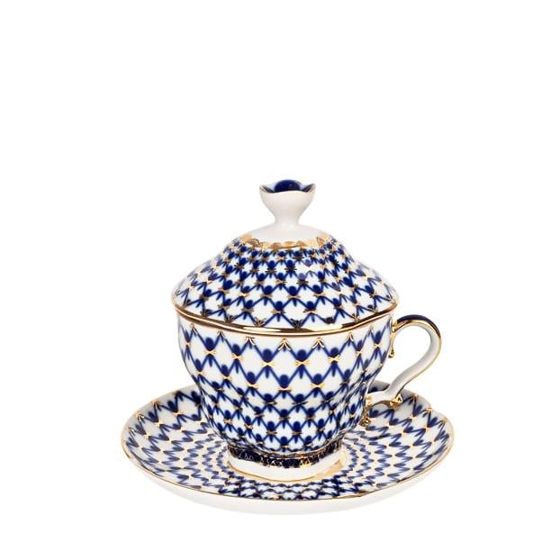 IMPERIAL PORCELAIN Kapaklı Çay Fincanı 250 ml Cobalt net Mavi