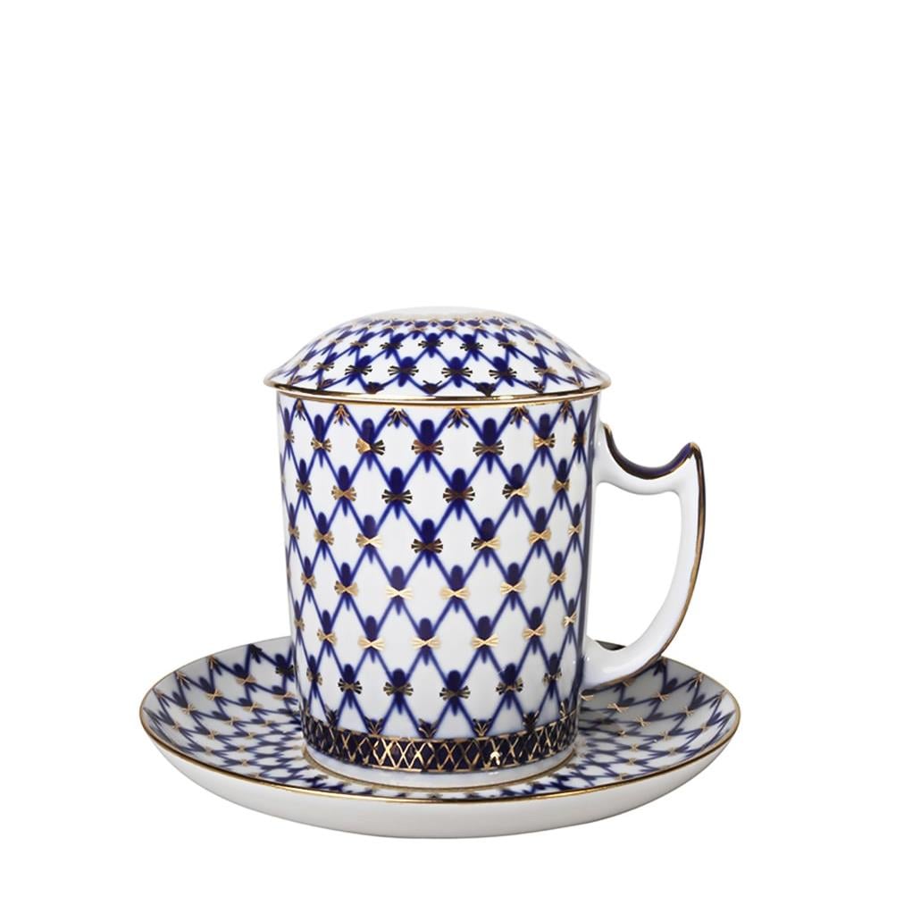 IMPERIAL PORCELAIN Mug Set 360 ml Cobalt net Blue with Flip Top Lid