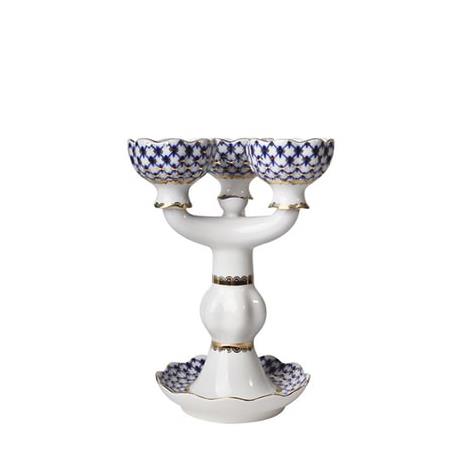 IMPERIAL PORCELAIN Şamdan üçlü Cobalt net Mavi