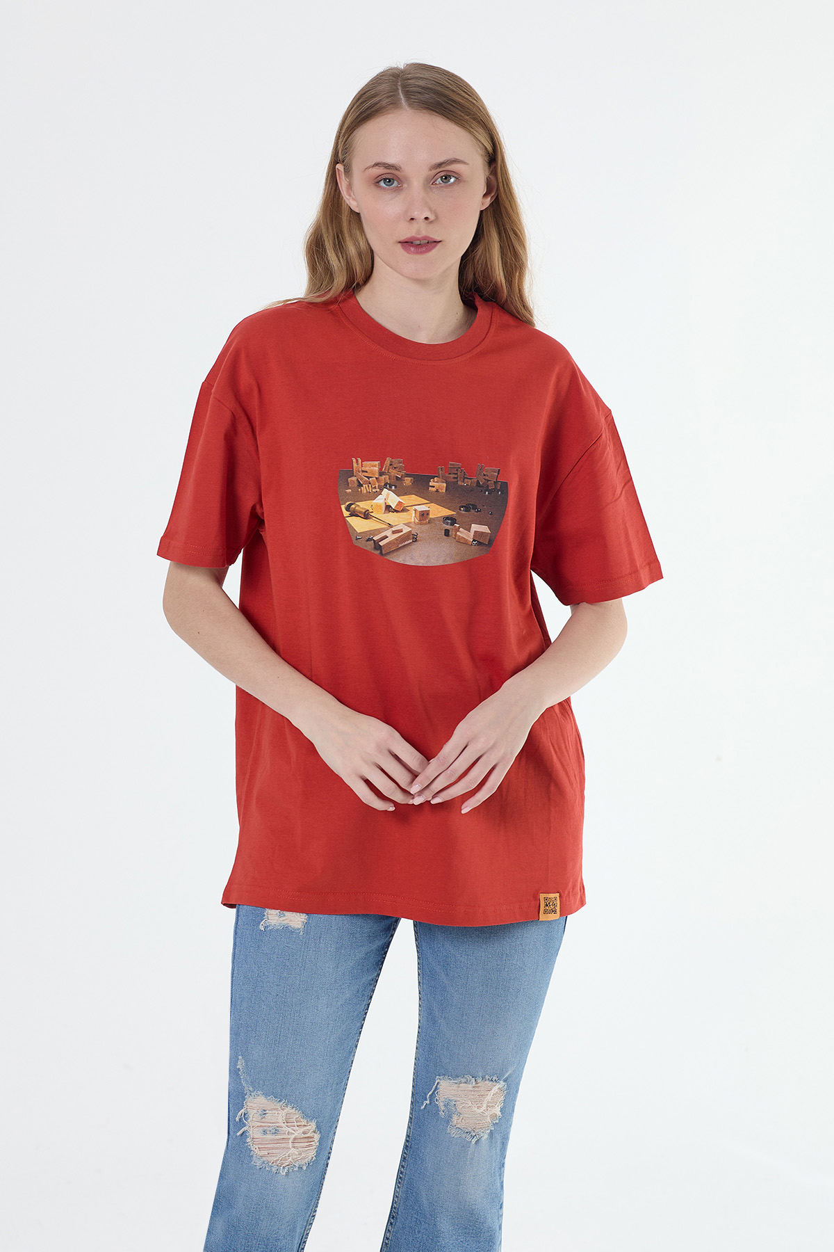 Denigma 3D Kadın Handy Regular Fit Kiremit T-shirt