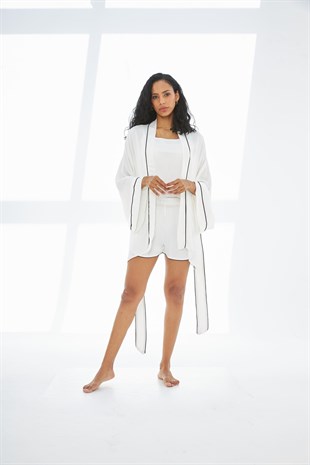 Milla Beyaz İpek Saten Mini Pijama Takımı