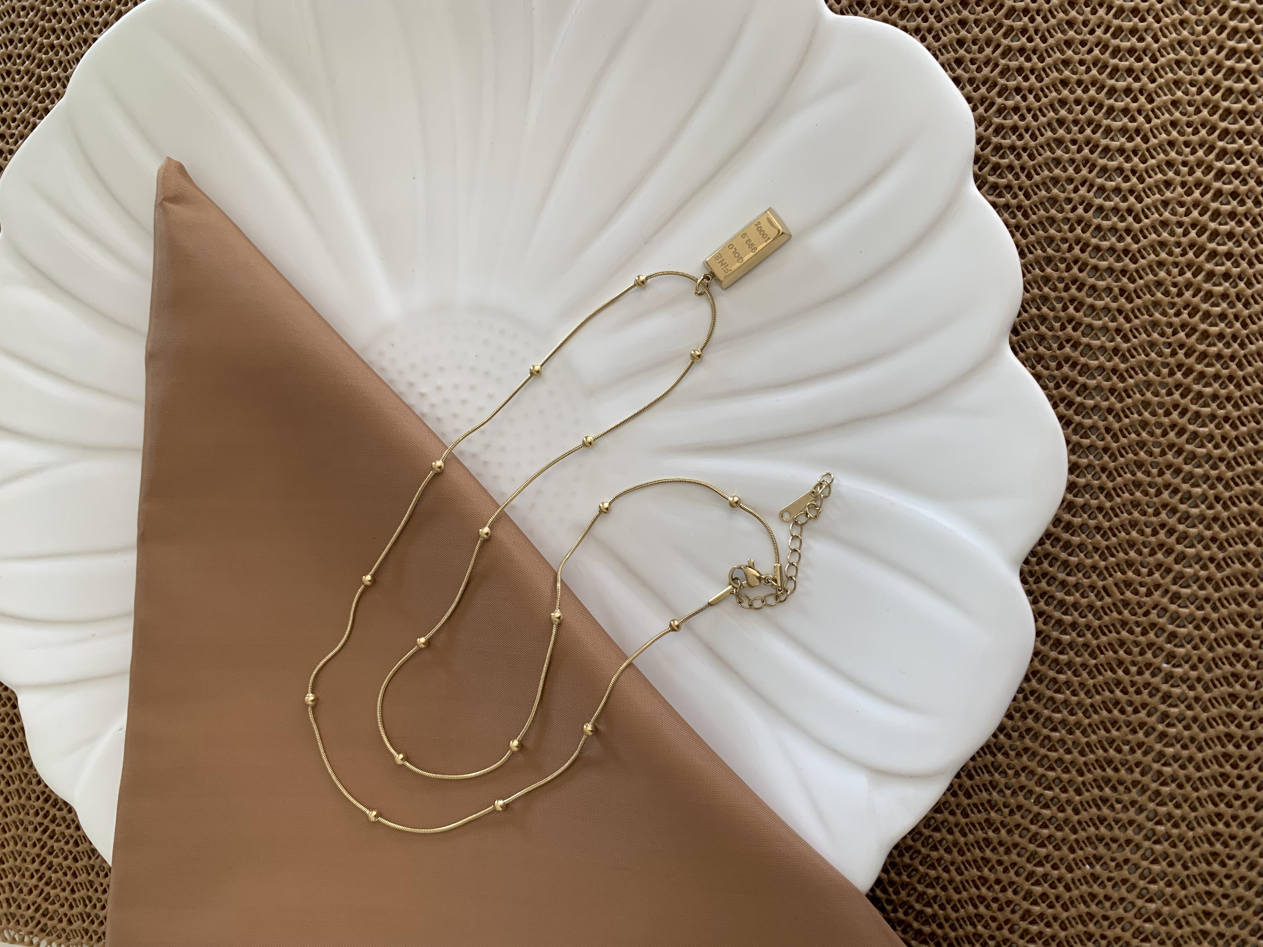 Çelik 60 Cm Gold Topçuklu Zincir Külçe Altın Tasarım Kolye