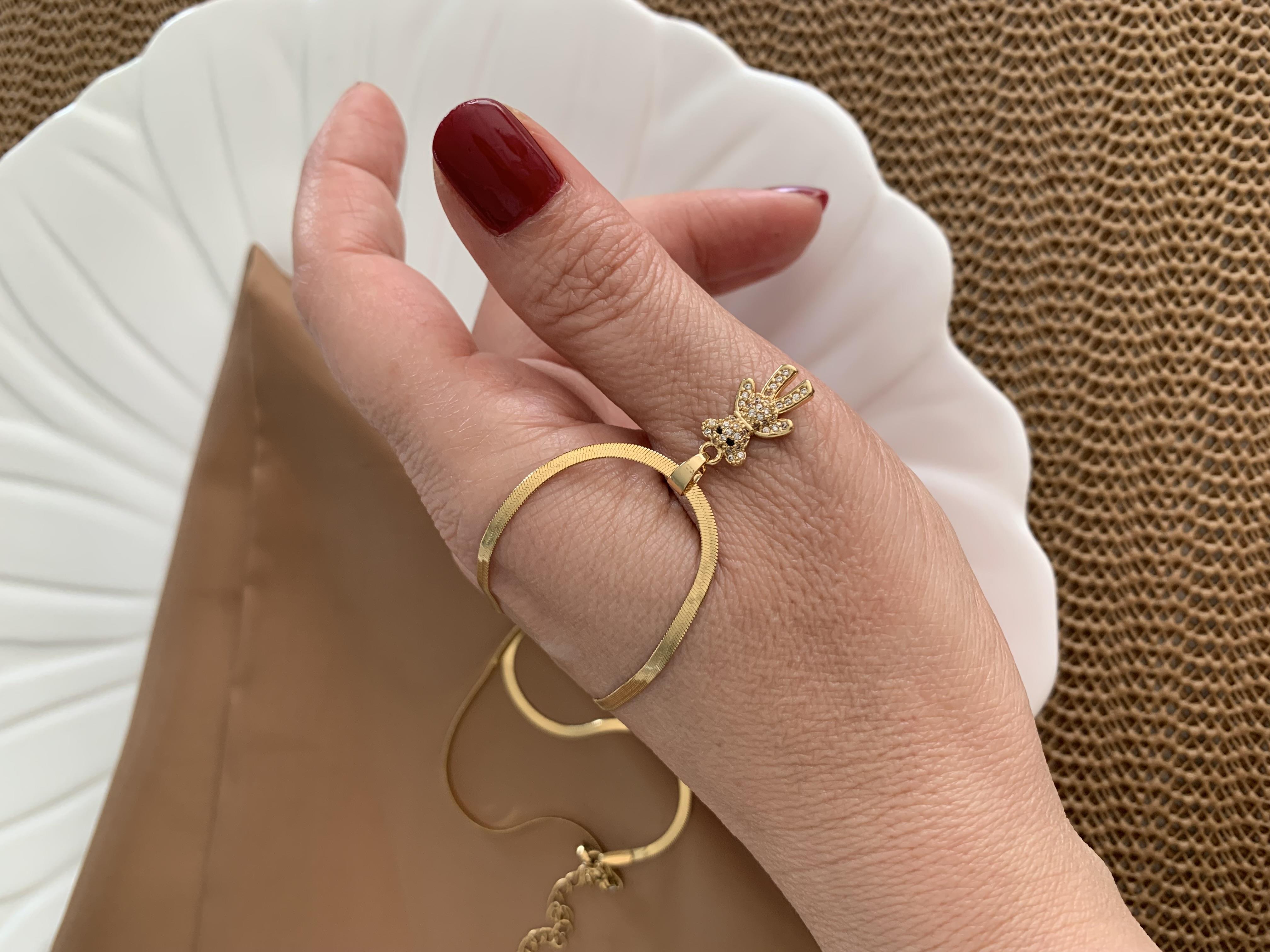 Çelik Gold İnce İtalyan Zincir Zirkon Taşlı Ayıcıklı Kolye