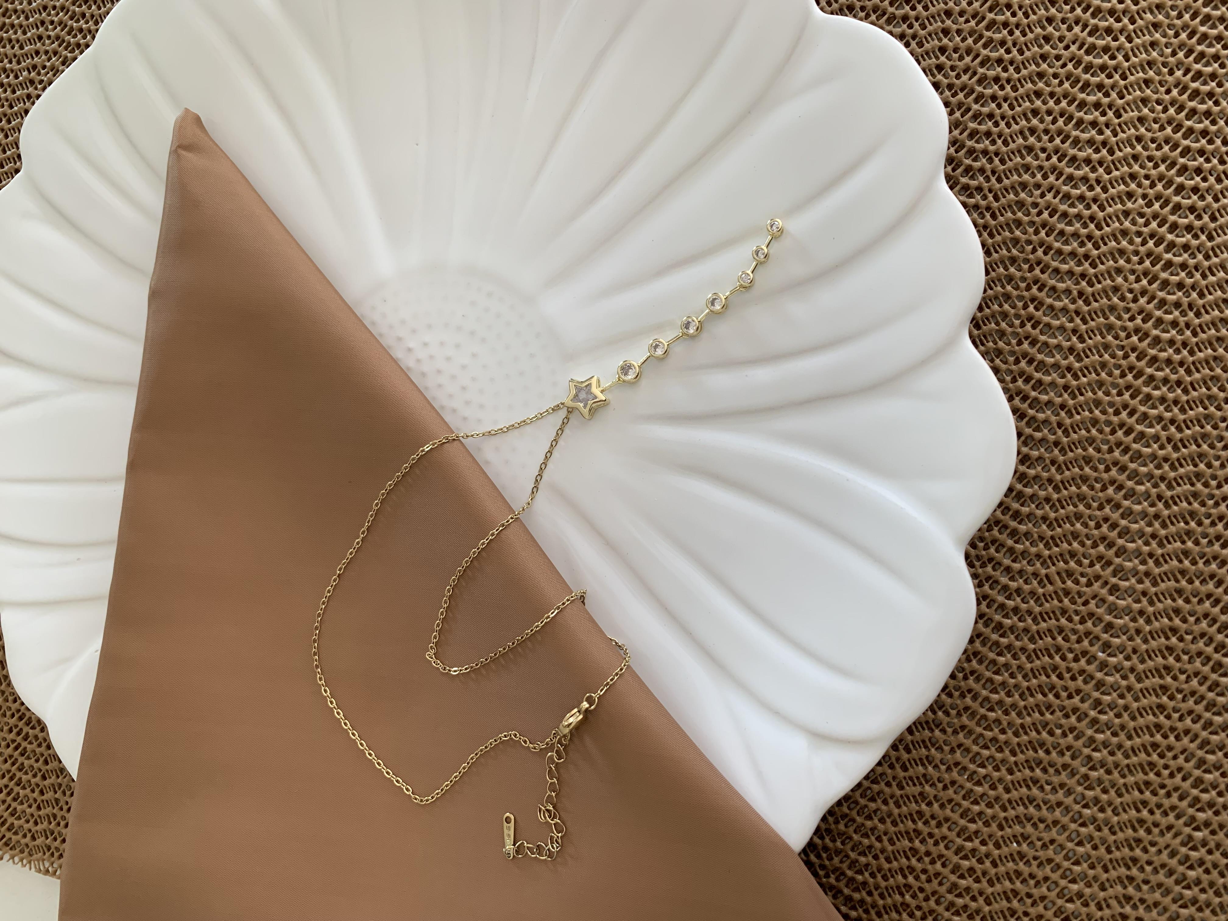 Çelik Gold İnce Zincir Gömme Taşlı Yıldız Daire Y Kolye