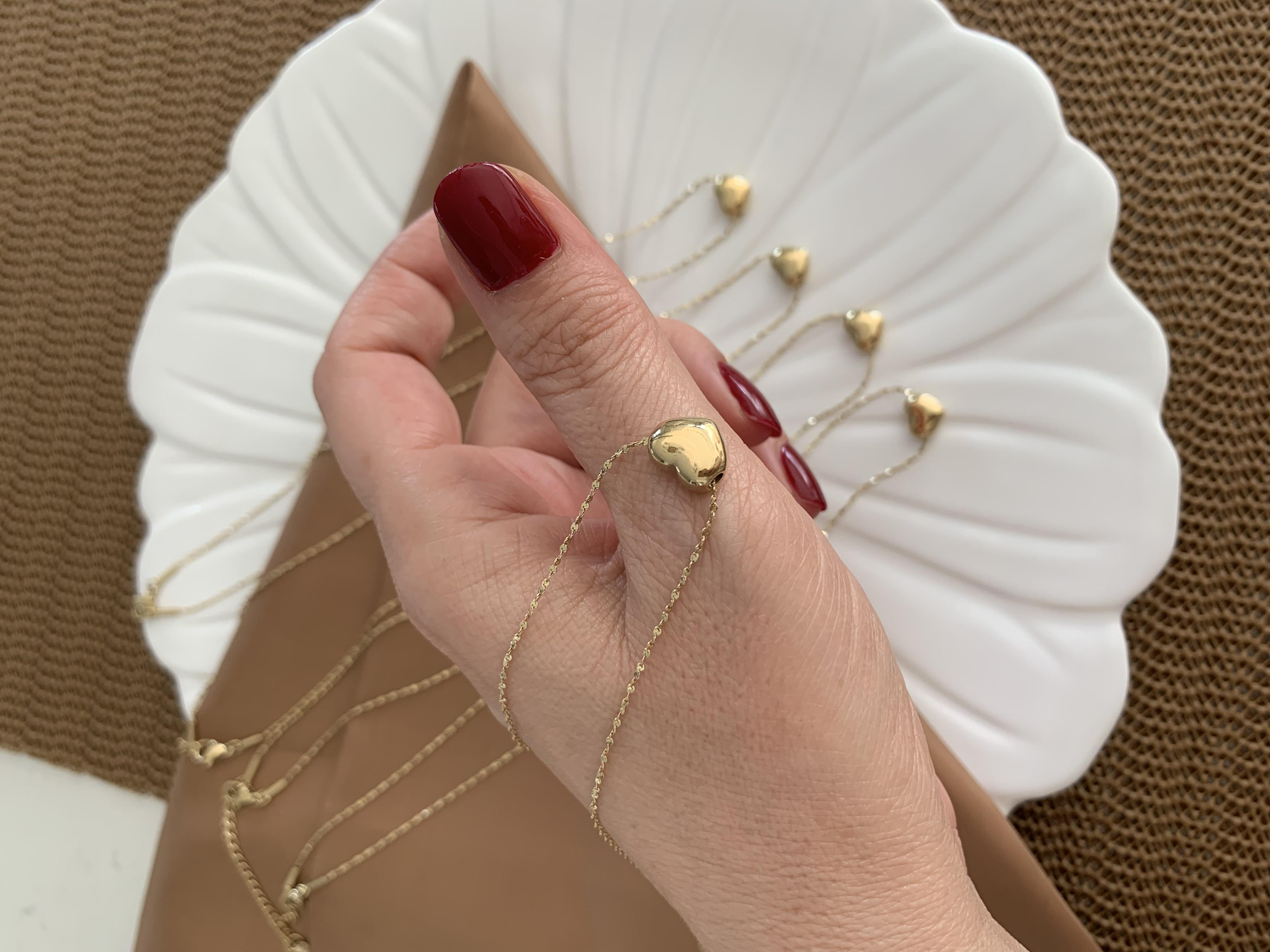 Çelik Gold İnce Zincirli Plaka Mini Kalp Kolye