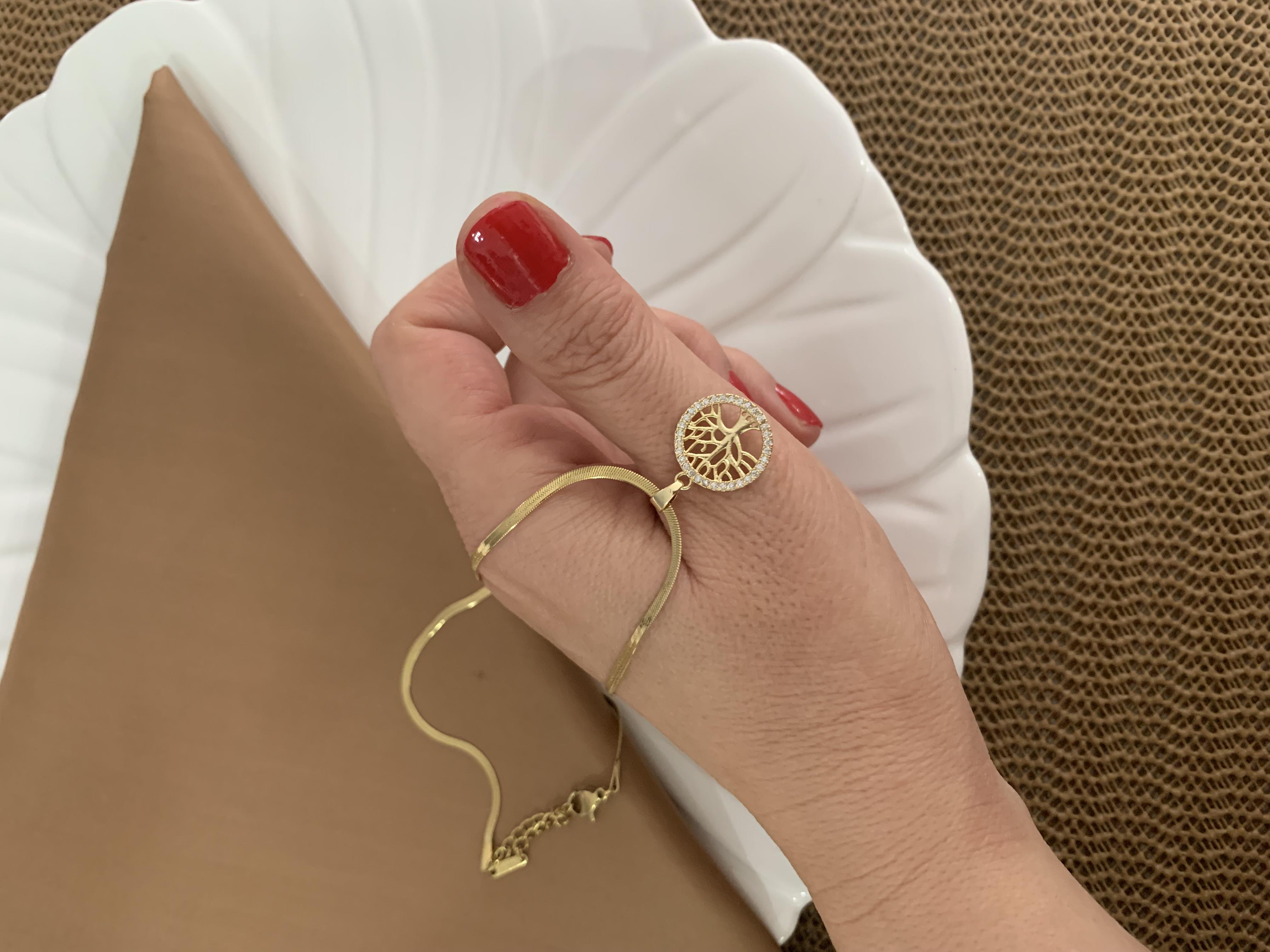 Çelik Gold İtalyan Zincir Zirkon Taşlı Hayat Ağacı Kolye