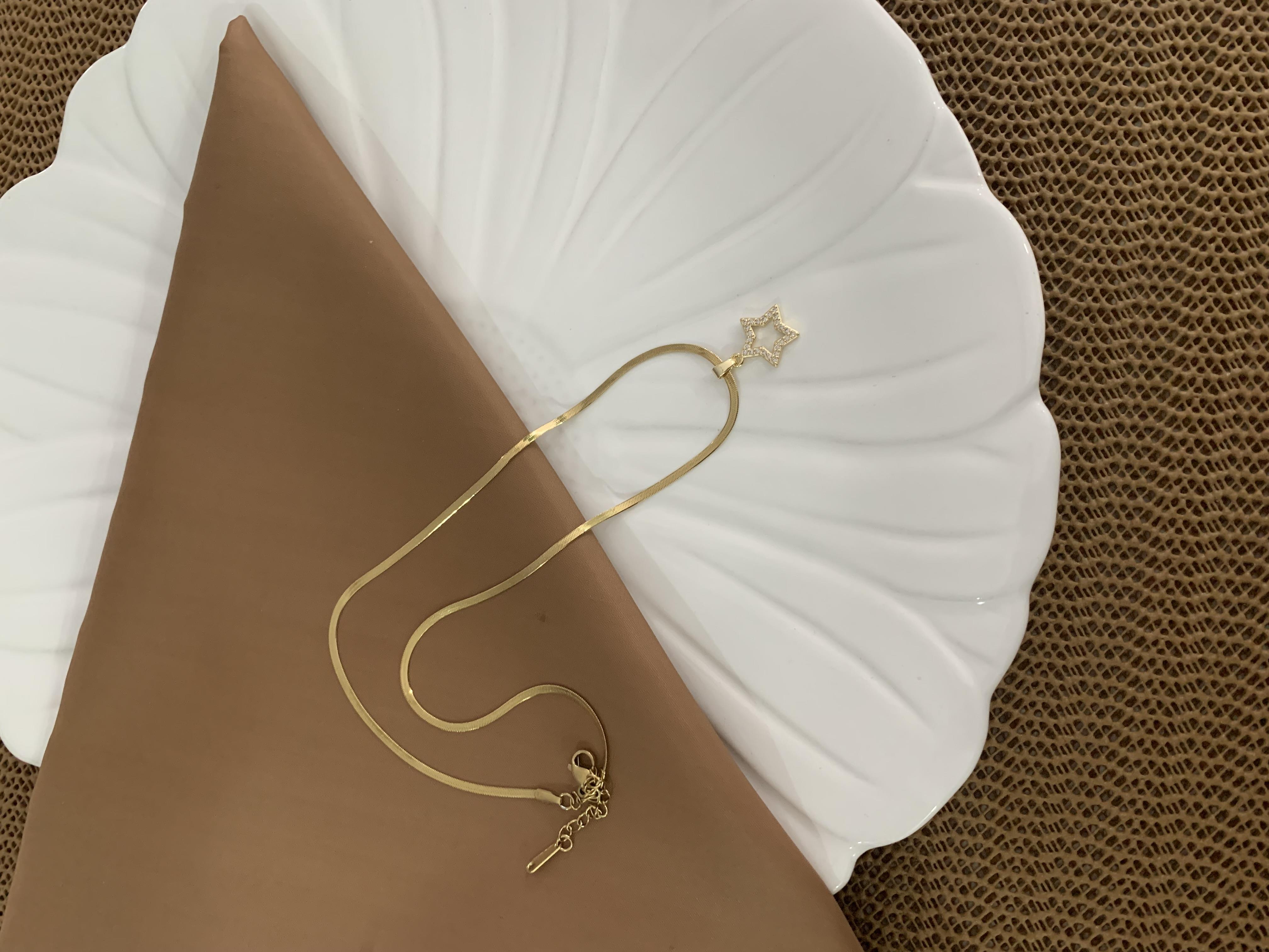 Çelik Gold İtalyan Zincir Zirkon Taşlı İçi Boş Yıldız Kolye