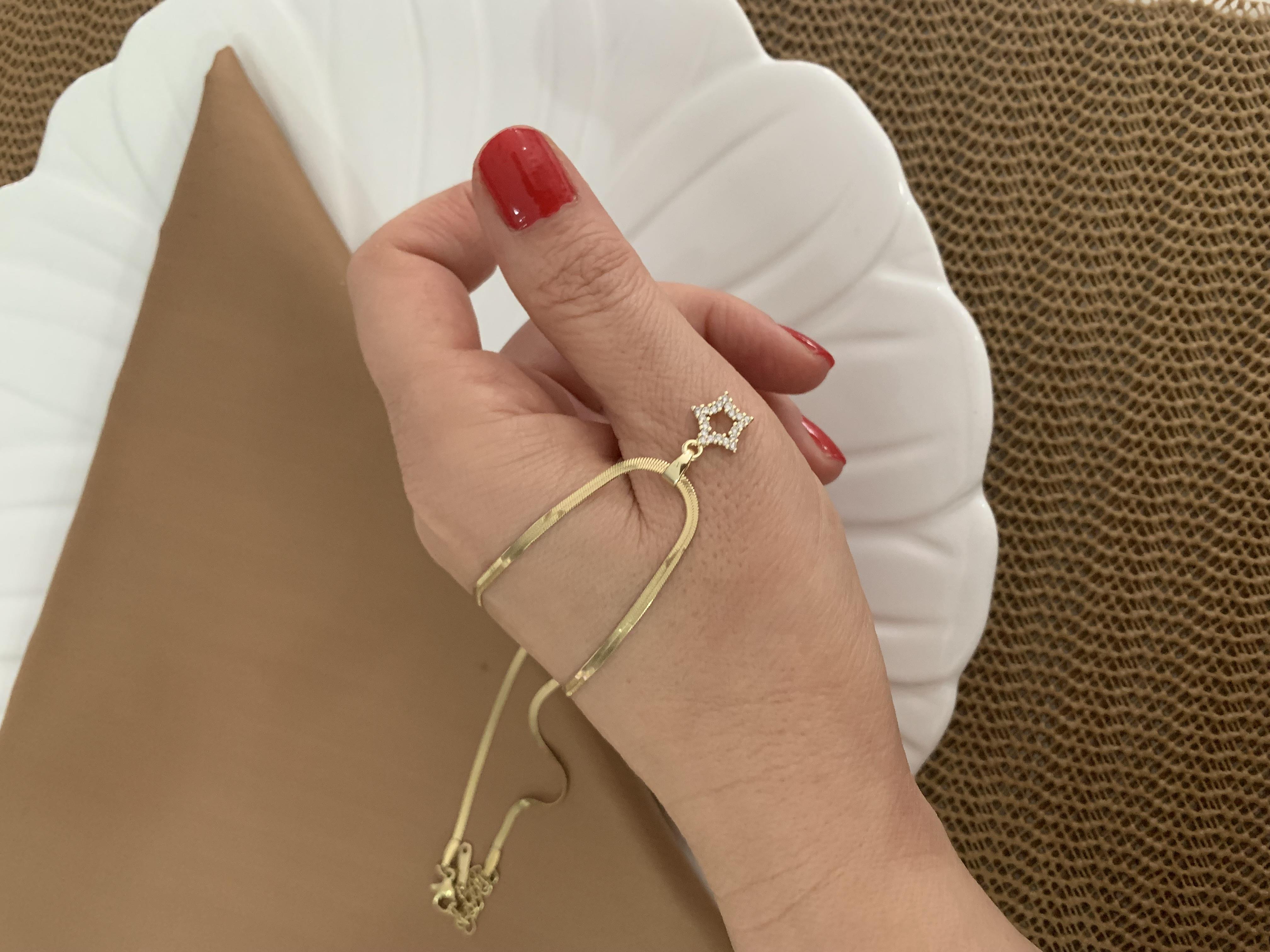 Çelik Gold İtalyan Zincir Zirkon Taşlı Yıldız Kolye