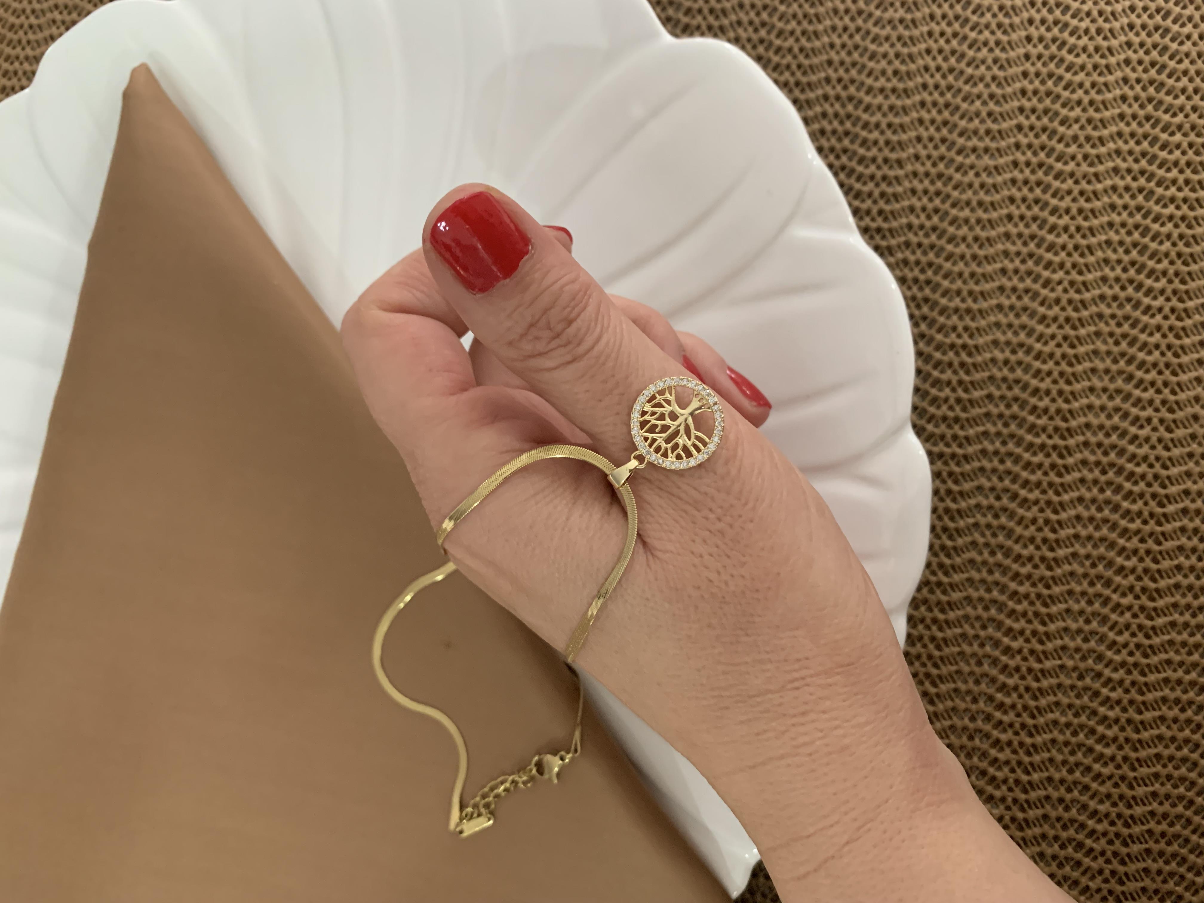 Çelik Gold İtalyan Zincir Zirkon Taşlı Hayat Ağacı Kolye