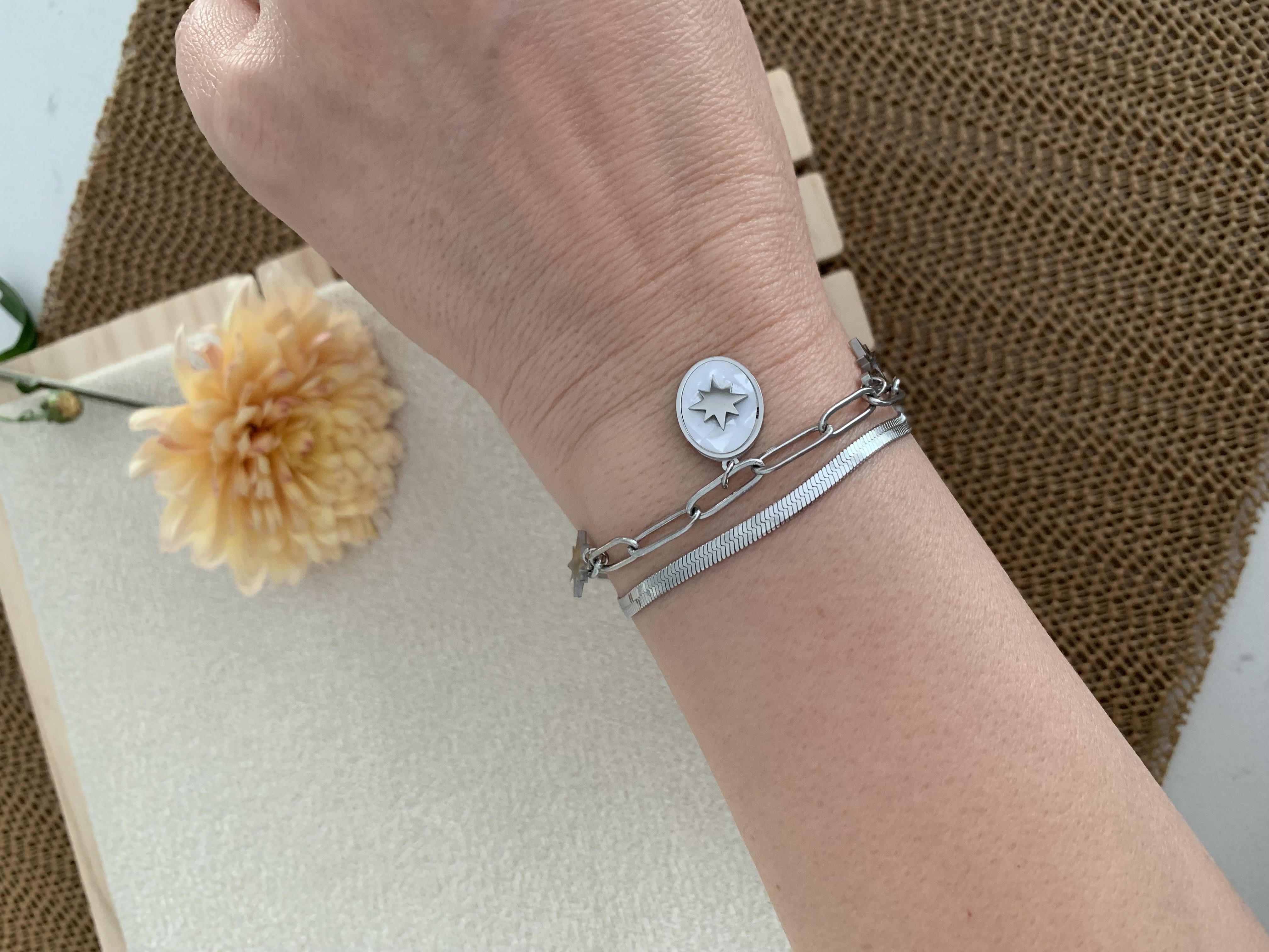 Çelik Gümüş Klasik İtalyan Zincir Sdf Yıldız Sallantılı Bileklik