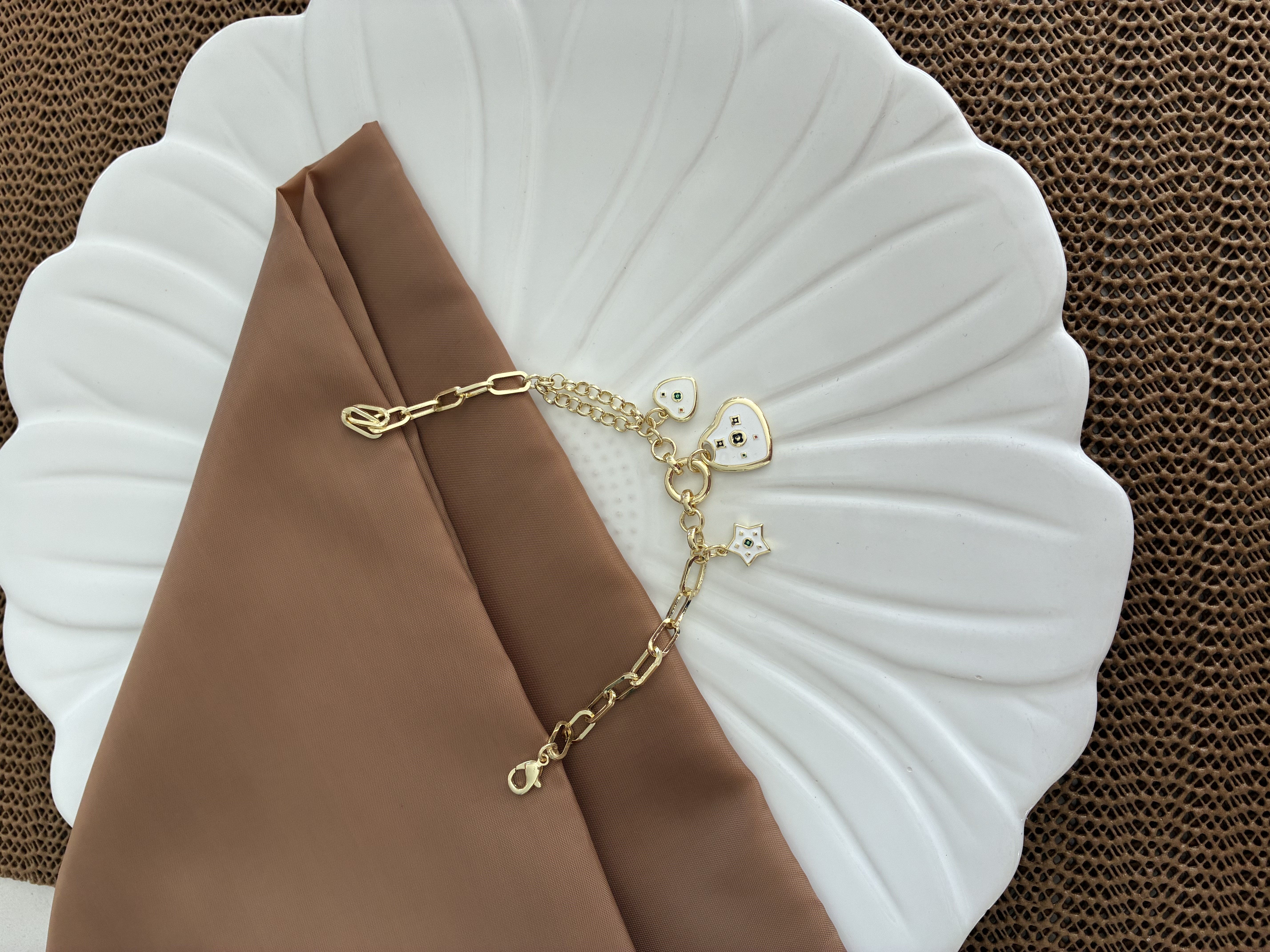 Özel Seri Gold Ataç Zincirli Sdf Yıldız Kalp Charm Tasarım Bileklik