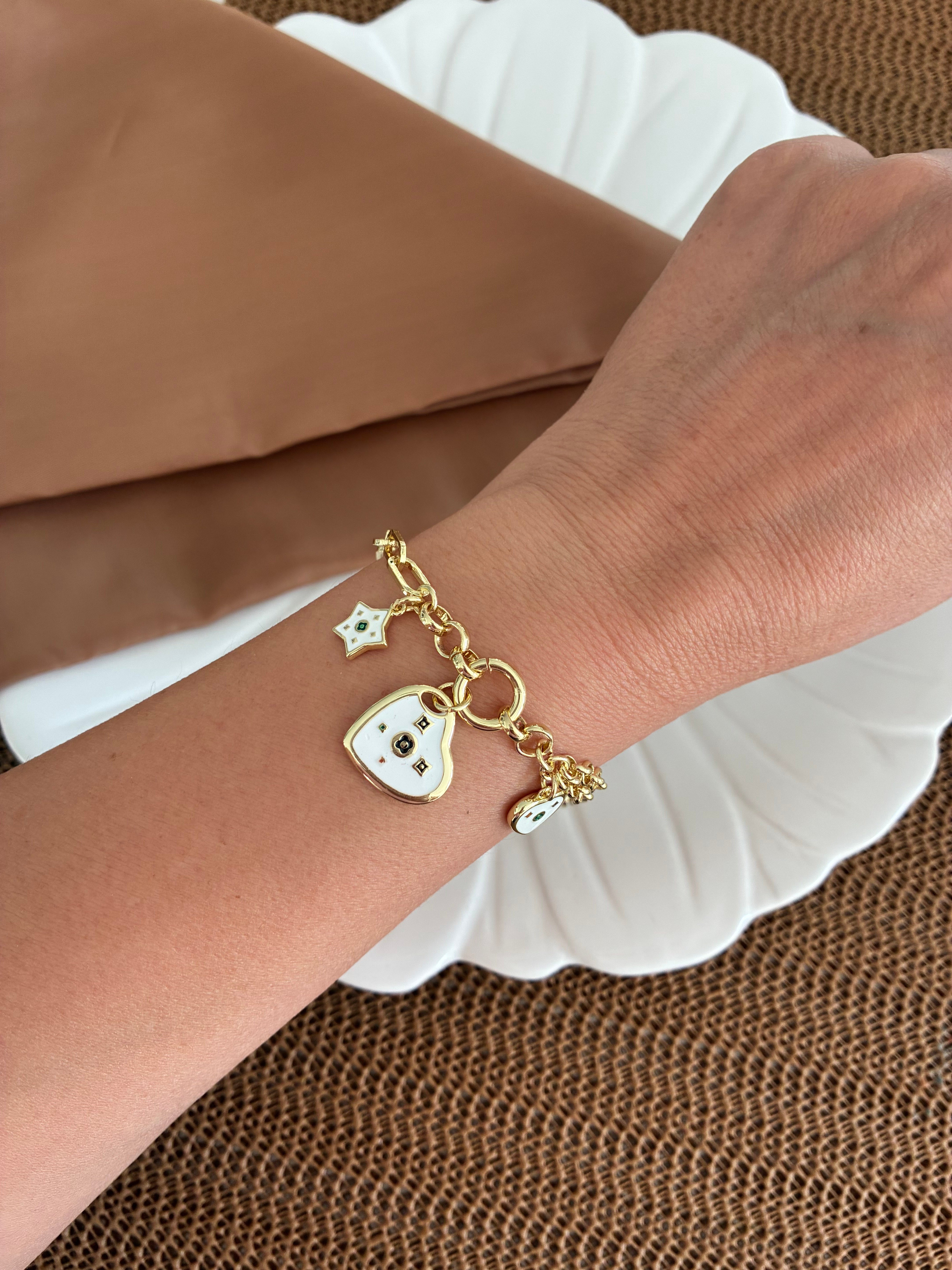 Özel Seri Gold Ataç Zincirli Sdf Yıldız Kalp Charm Tasarım Bileklik