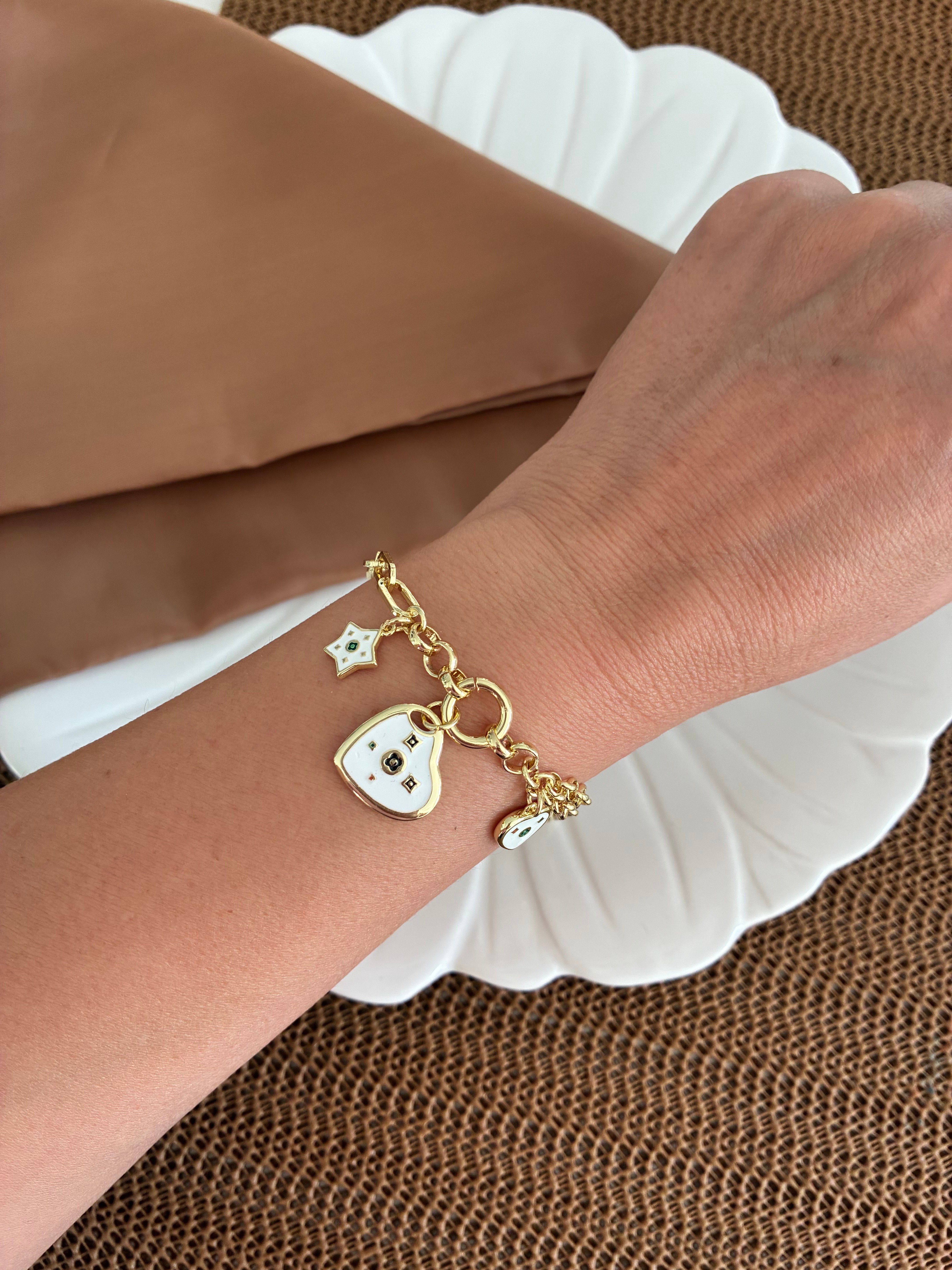 Özel Seri Gold Ataç Zincirli Sdf Yıldız Kalp Charm Tasarım Bileklik