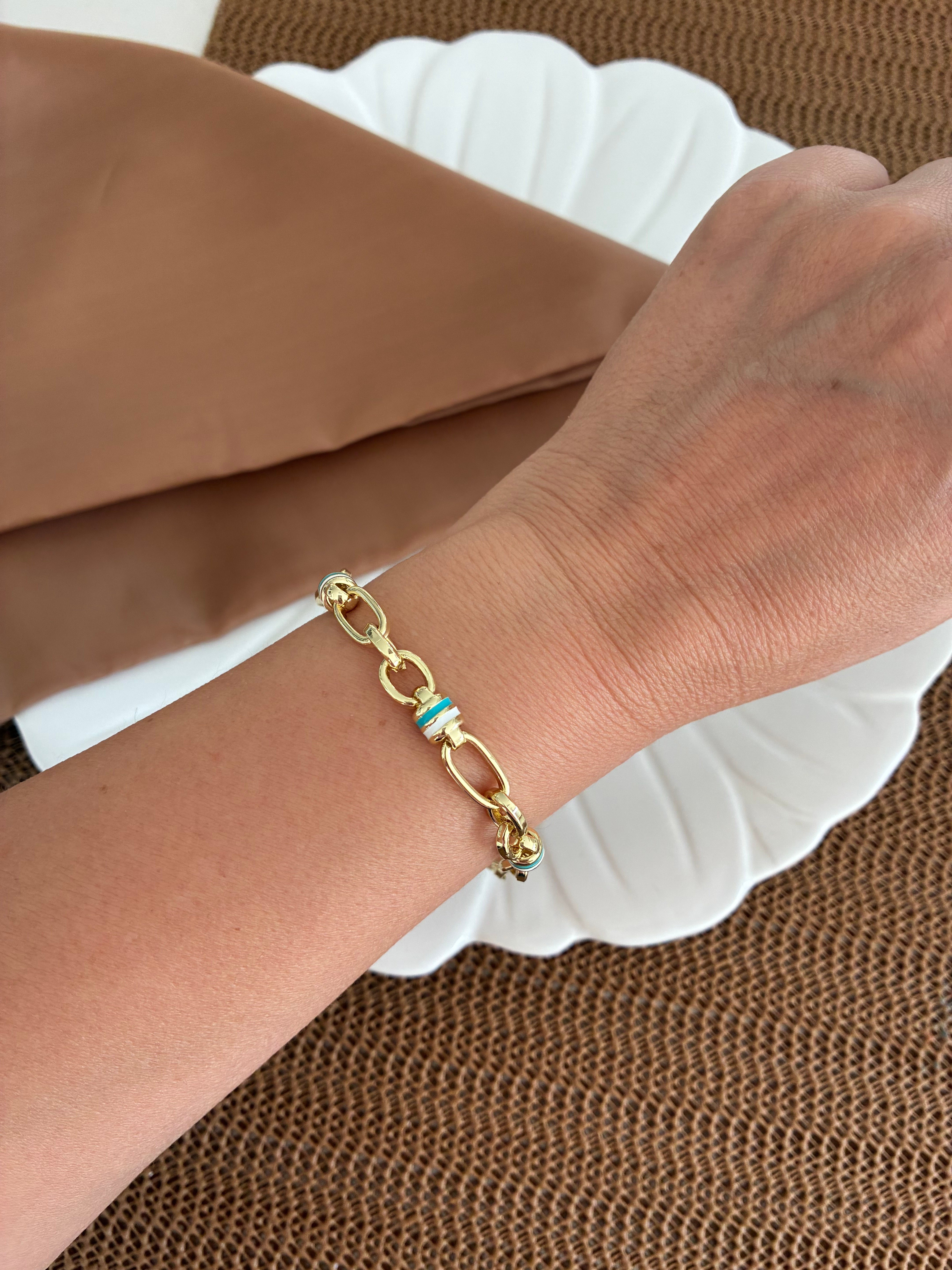 Özel Seri Gold İç İçe Geçme Zincir Biyeli Nazar Mineli Dümen Uçlu Bileklik