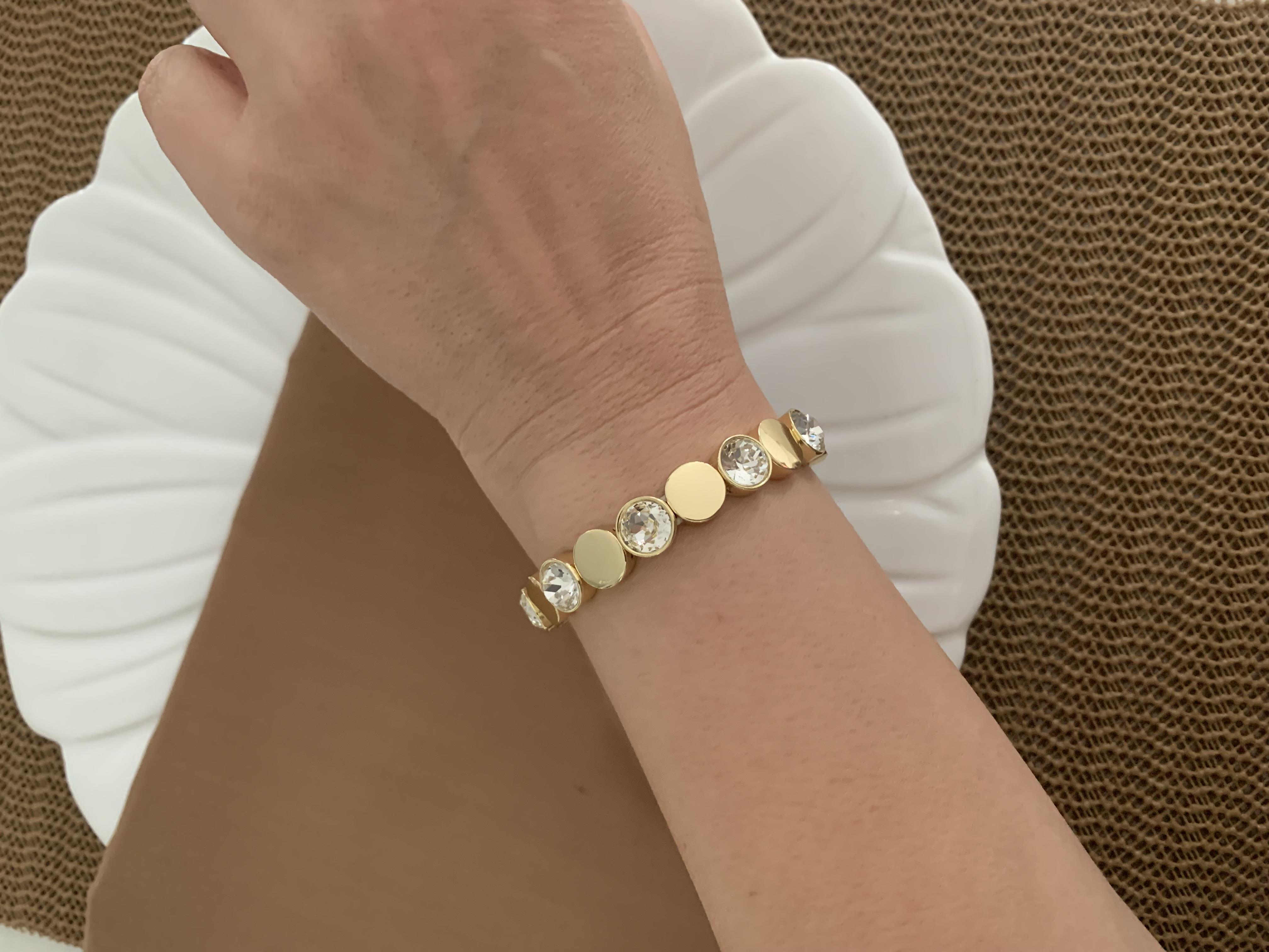 Özel Seri Gold Plaka Daire Tek Taşlı Lastik Bilezik