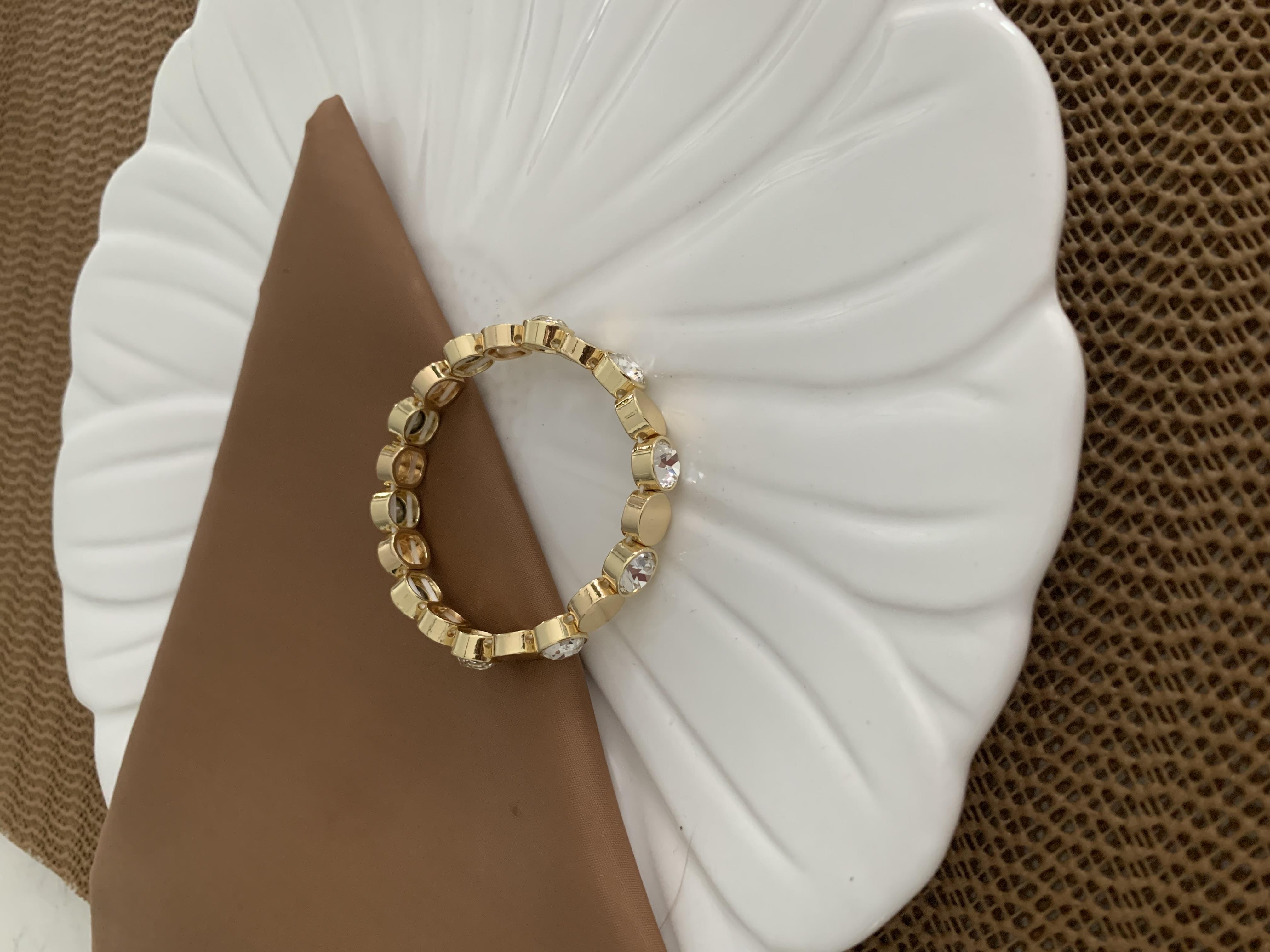 Özel Seri Gold Plaka Daire Tek Taşlı Lastik Bilezik
