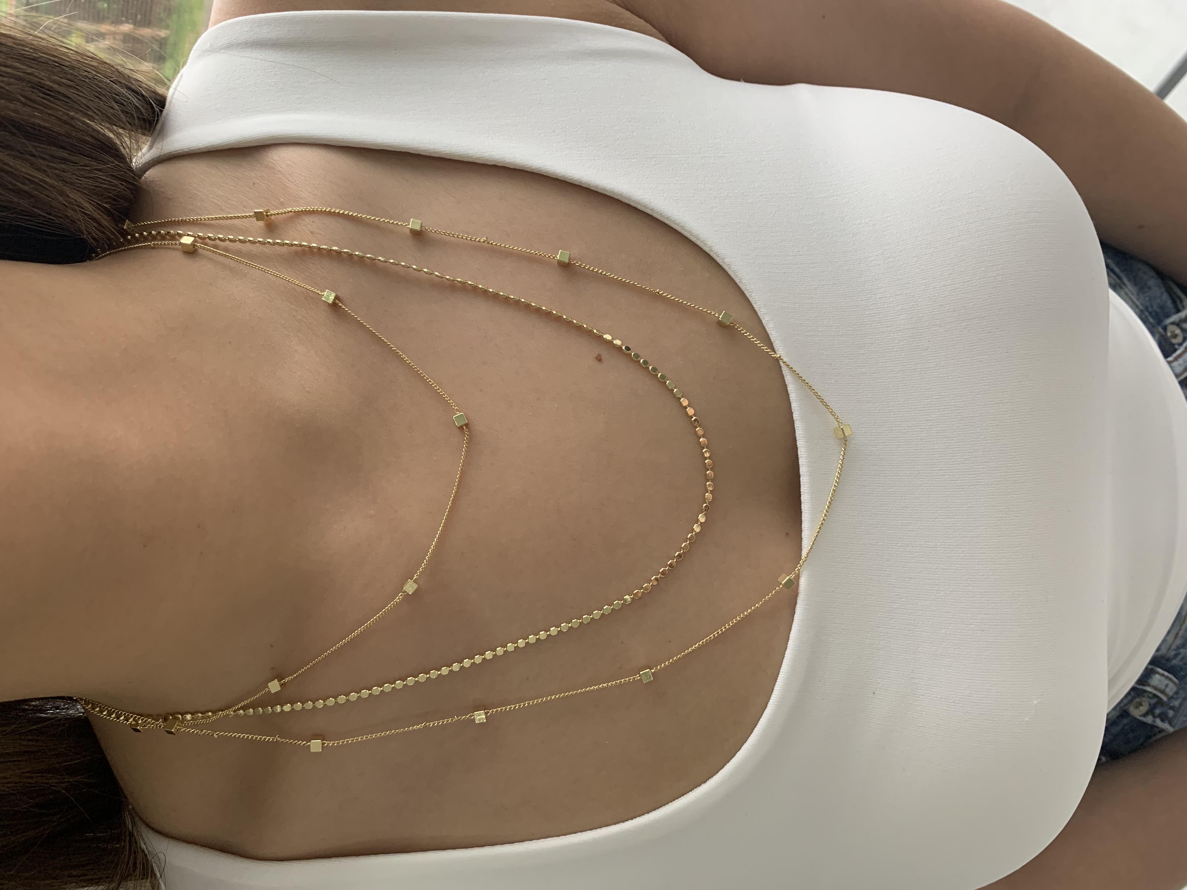 Özel Seri Gold Üç Sıra Küp Ezme Zincirli Tasarım Kolye 