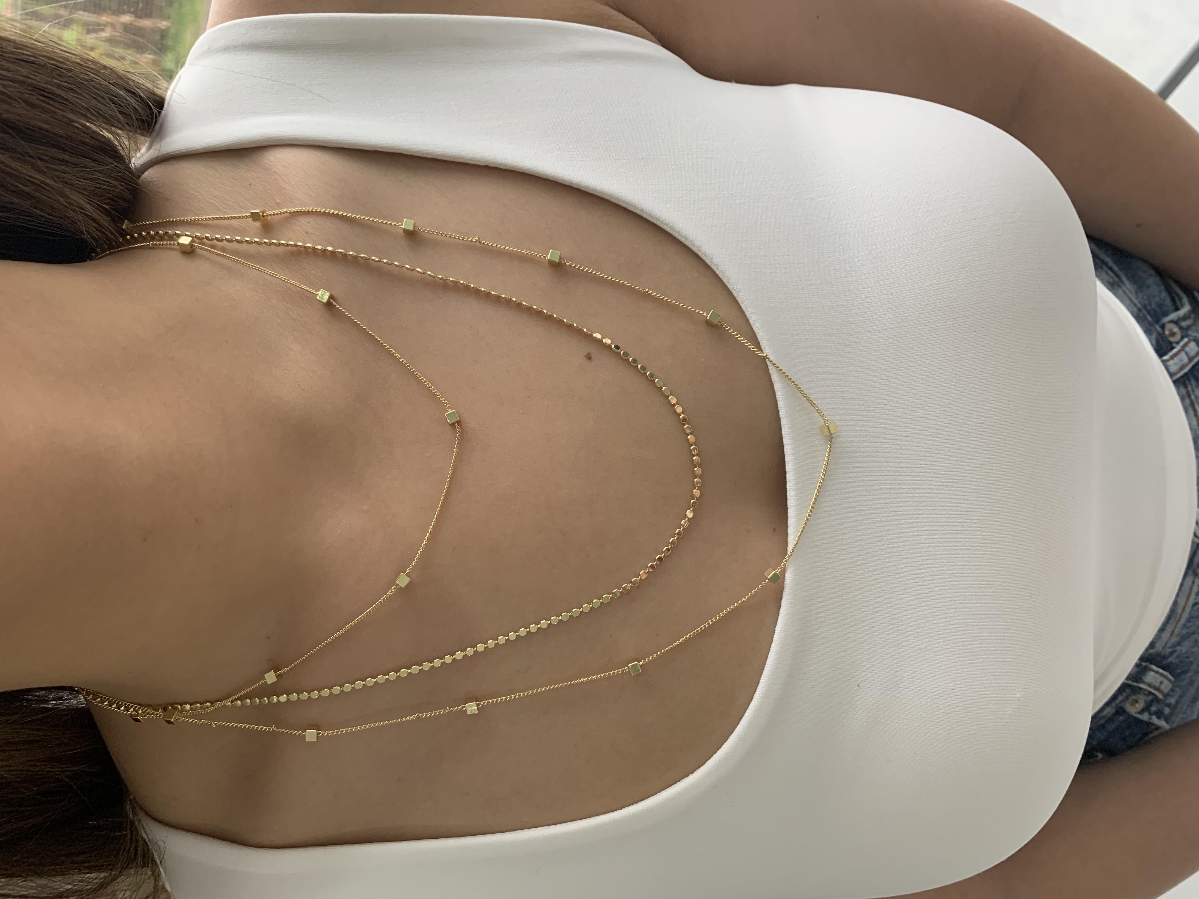 Özel Seri Gold Üç Sıra Küp Ezme Zincirli Tasarım Kolye 