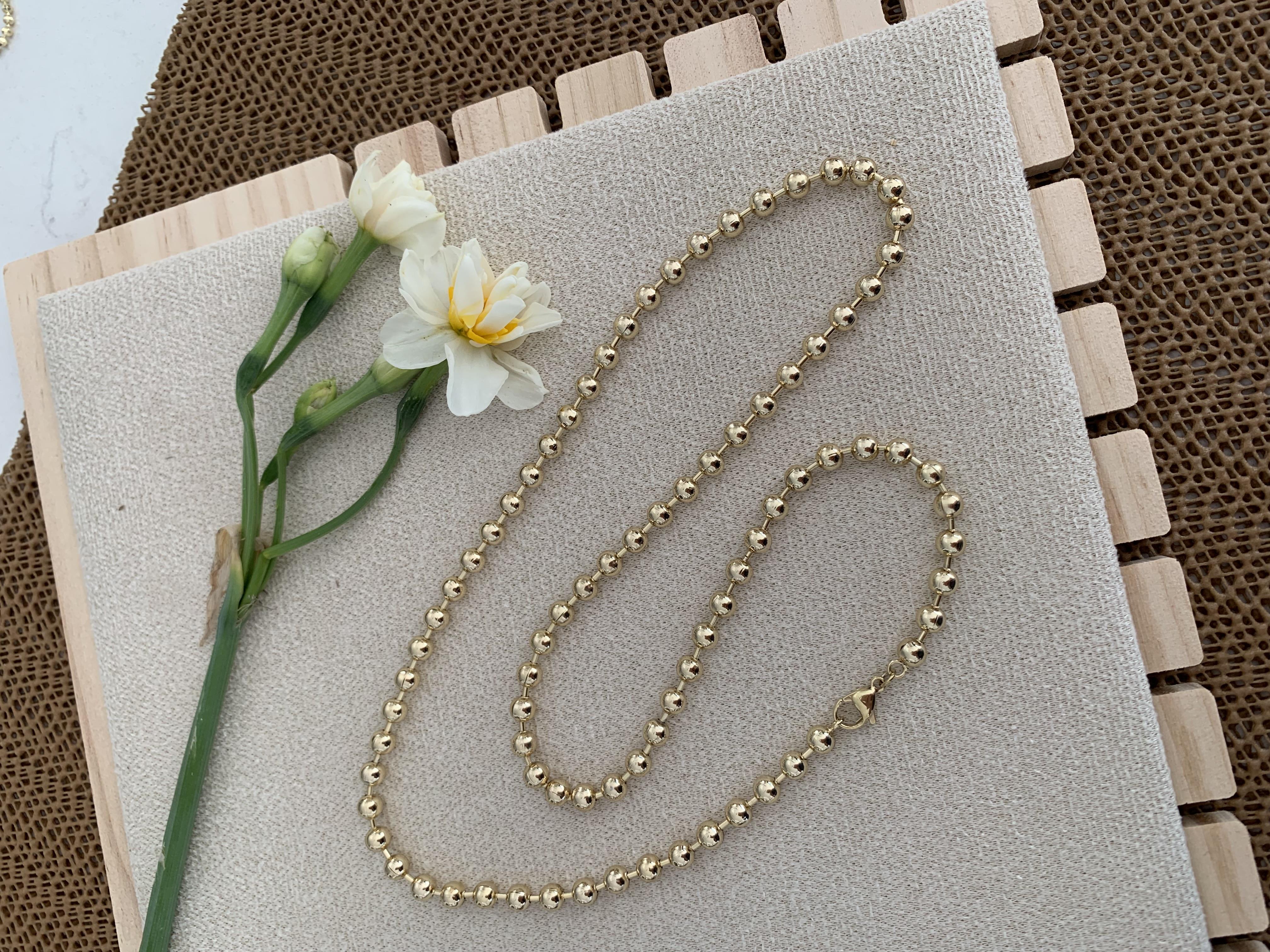 Vip 14k 59 cm Plaka İri Topçuk Sıralı Kolye