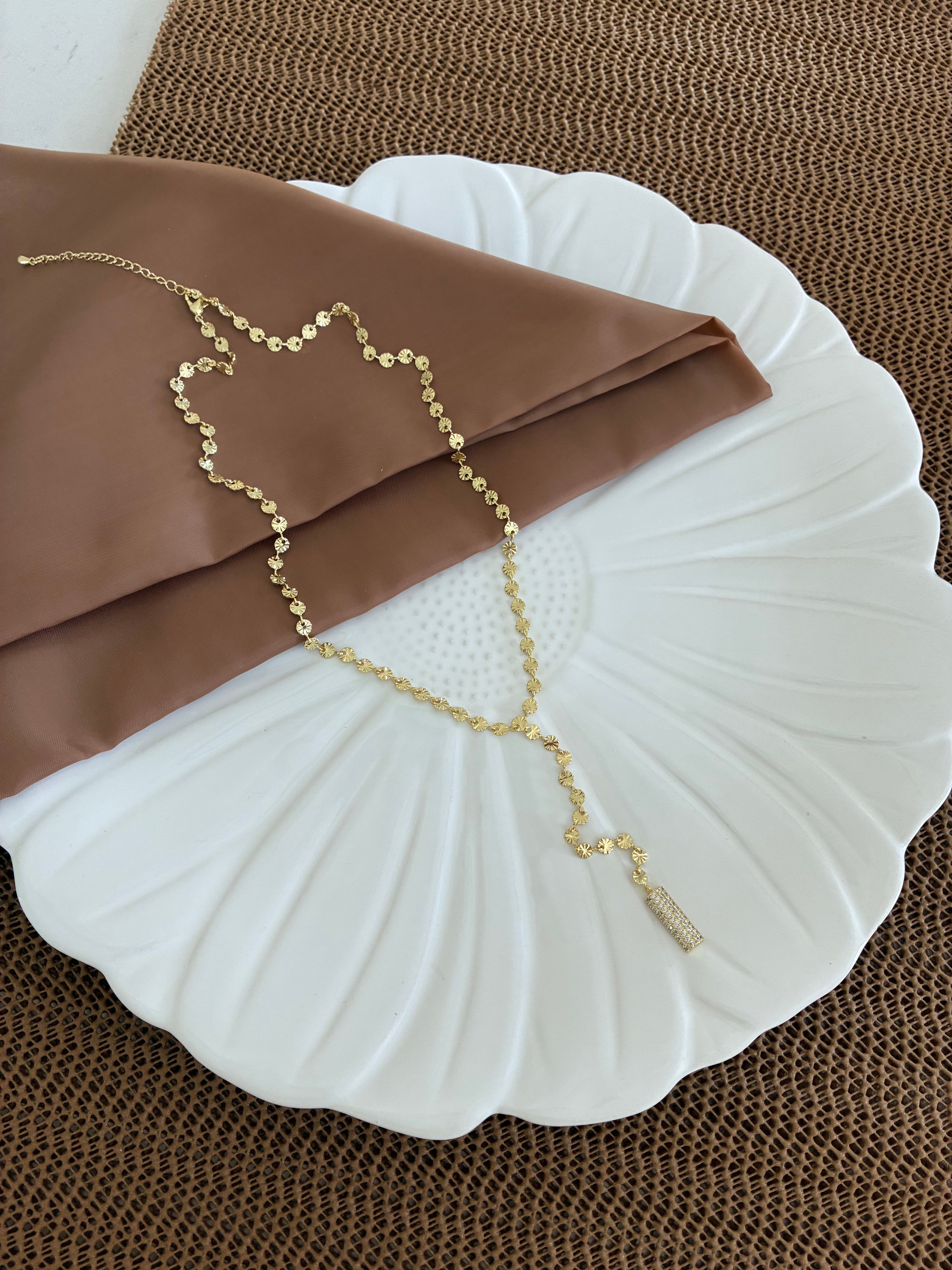 Vip Gold 42 Cm Topçuk Zincir Zirkon Taşlı Çubuk Y Kolye