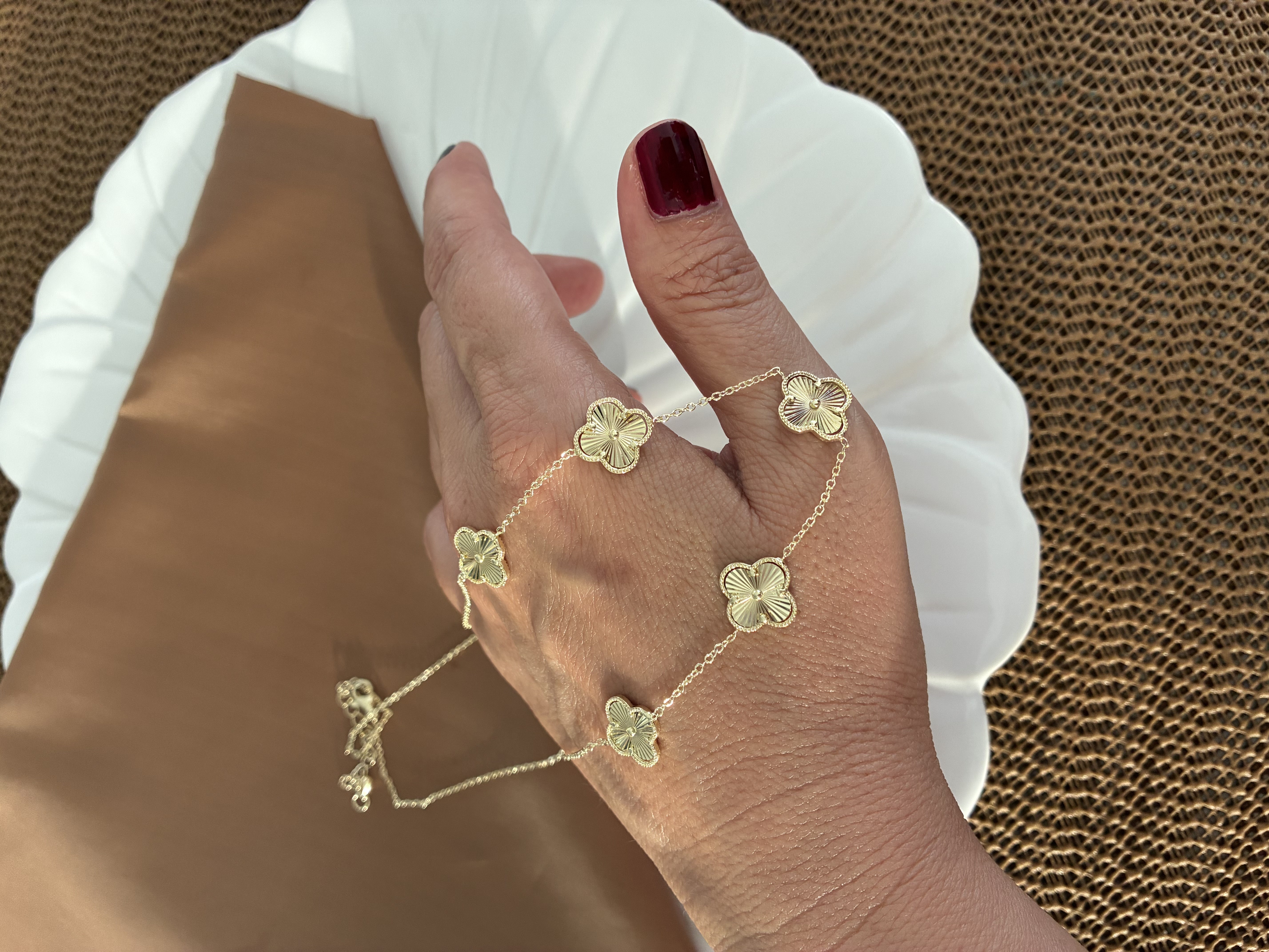 Vip Gold 45 Cm İnce Zincirli Büyük Yonca Sıralı Kolye