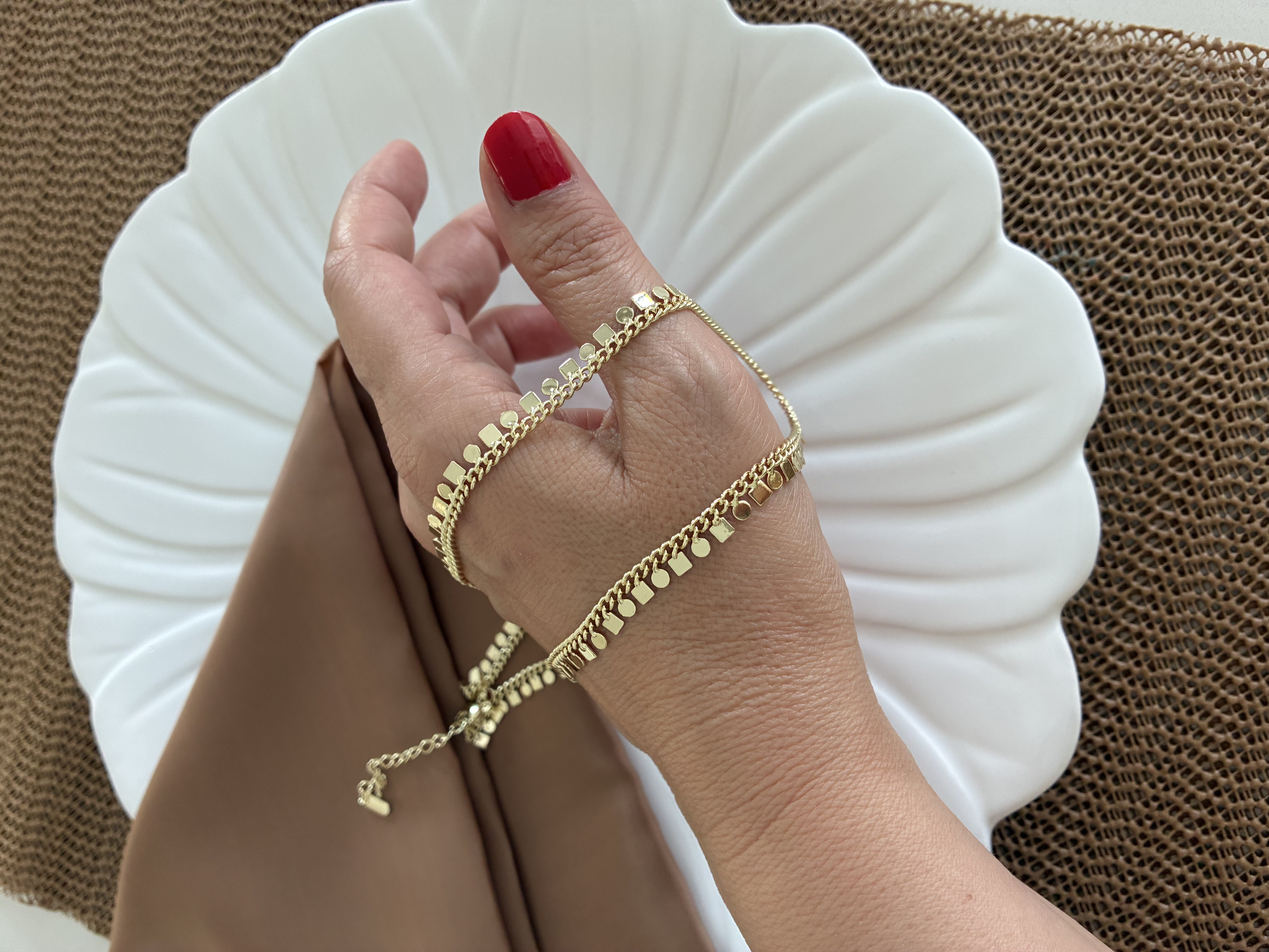 Vip Gold 45 cm Klasik Zincir Daire Kare Sıralı Kolye