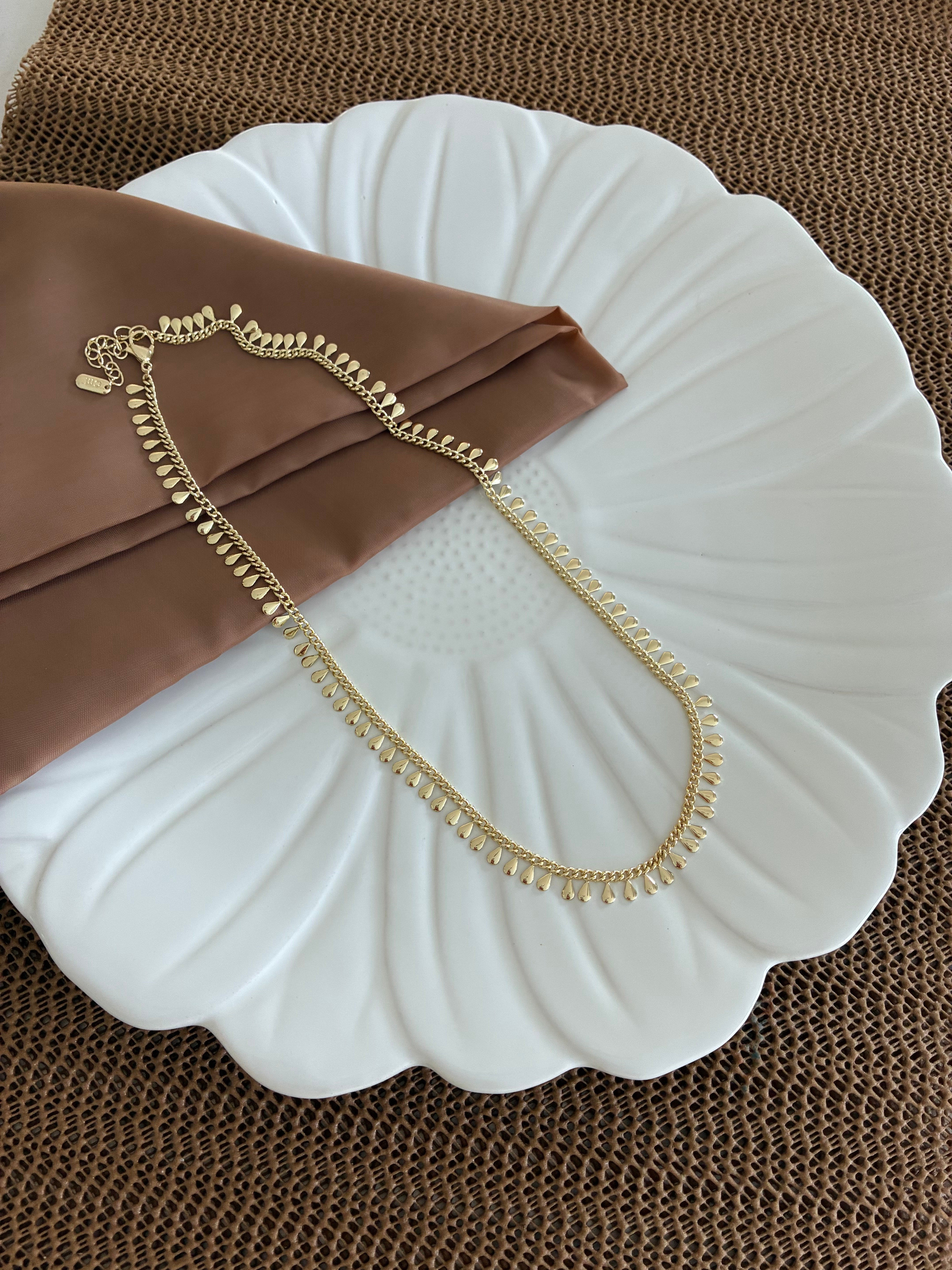 Vip Gold 45 cm Klasik Zincir Plaka Damla Sıralı Kolye