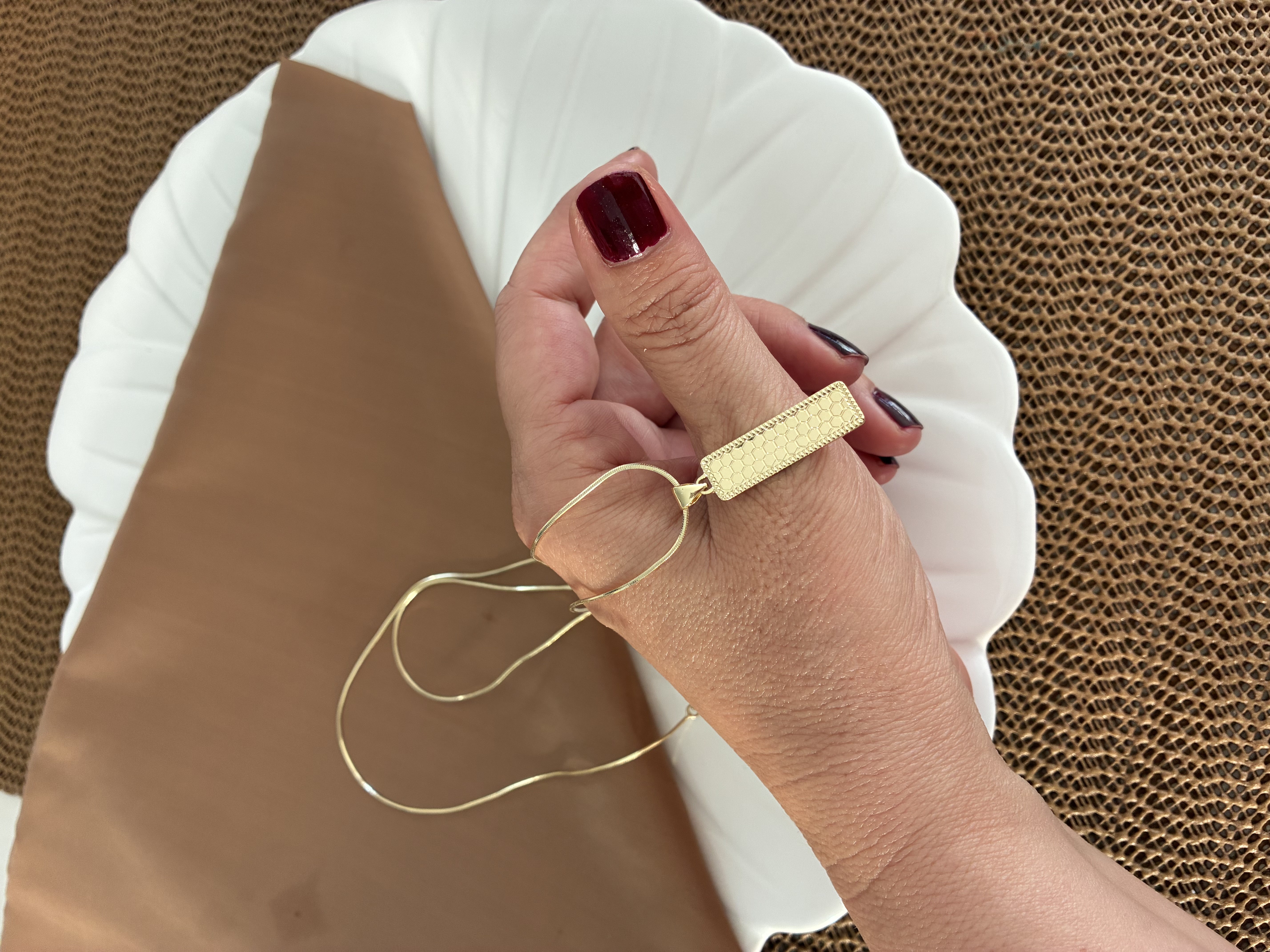 Vip Gold 60 Cm Petek Dokulu Külçe Altın Detaylı Kolye