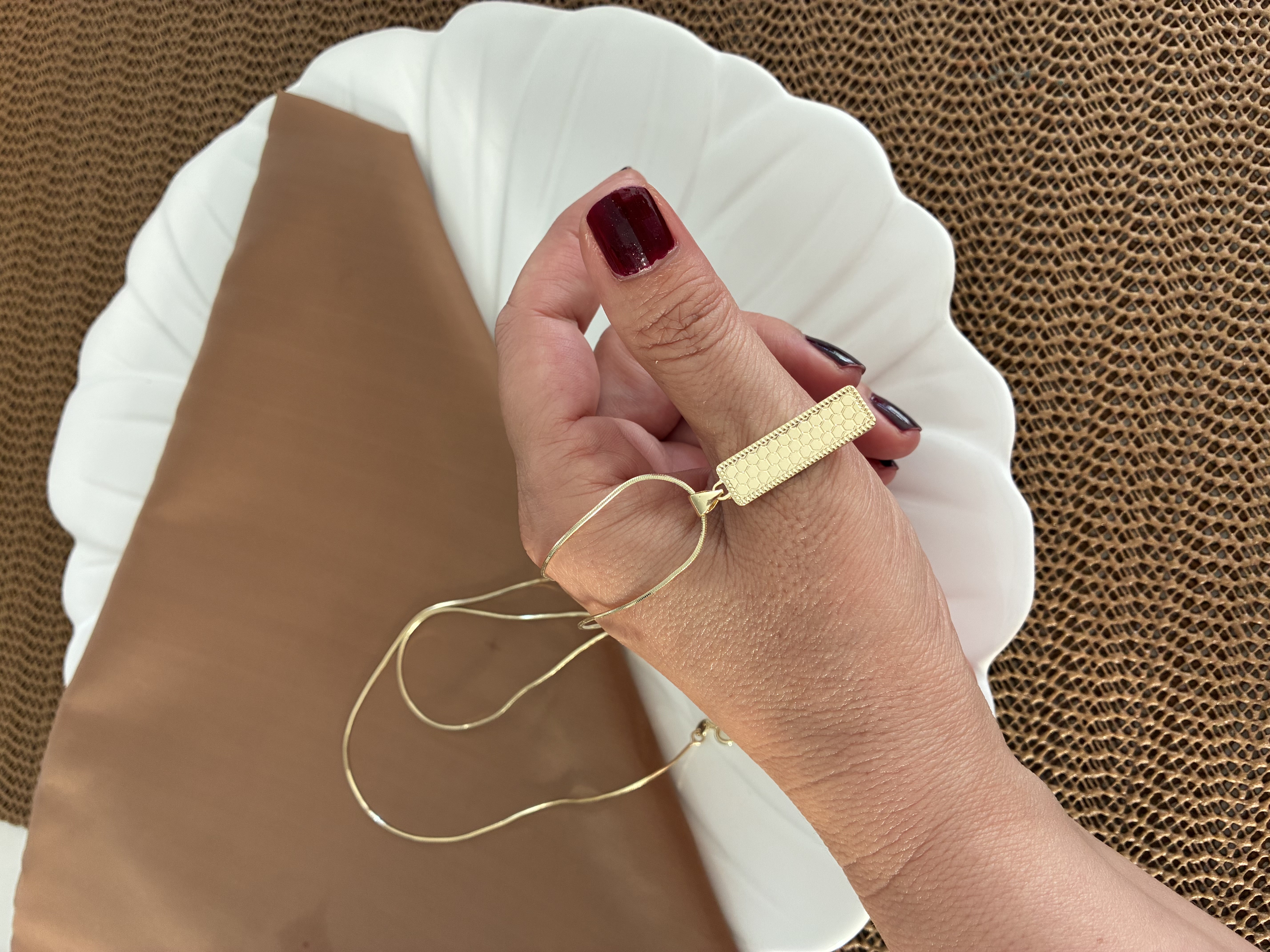 Vip Gold 60 Cm Petek Dokulu Külçe Altın Detaylı Kolye