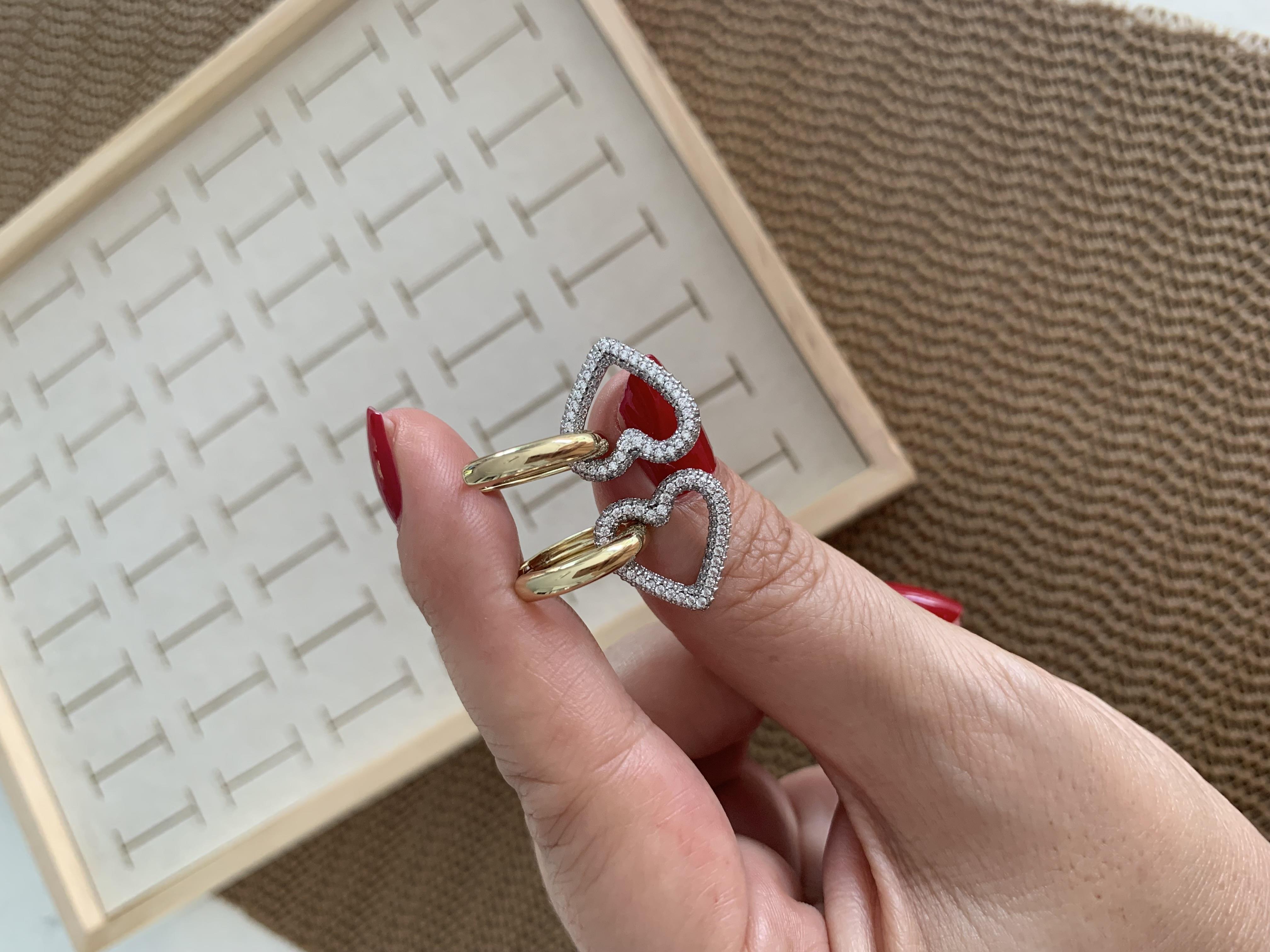 Vip Gold Boru Halka Zirkon Taşlı Kalp Sallantılı Küpe
