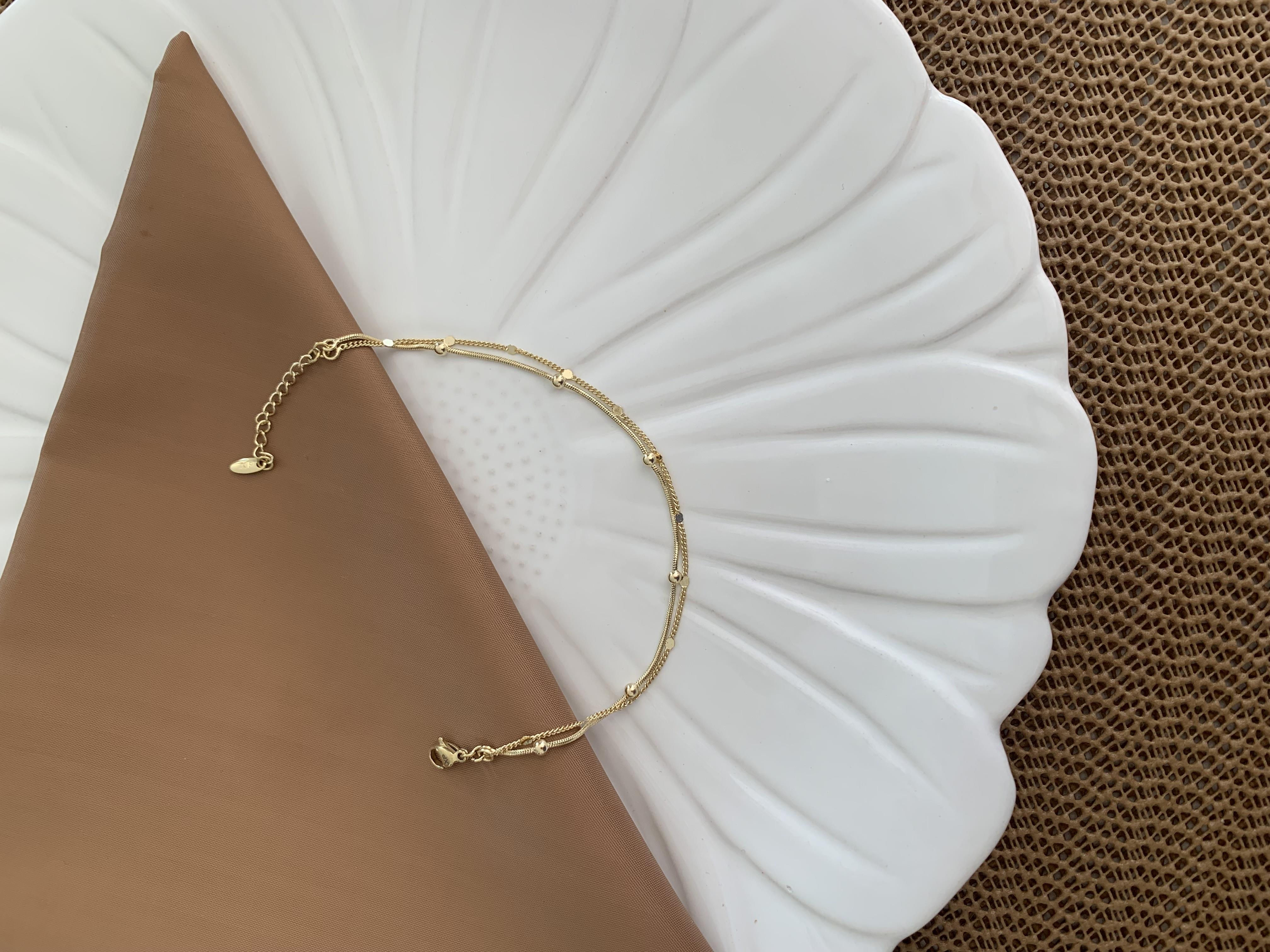 Vip Gold İkili Ezme Zincirli Topçuk Bileklik