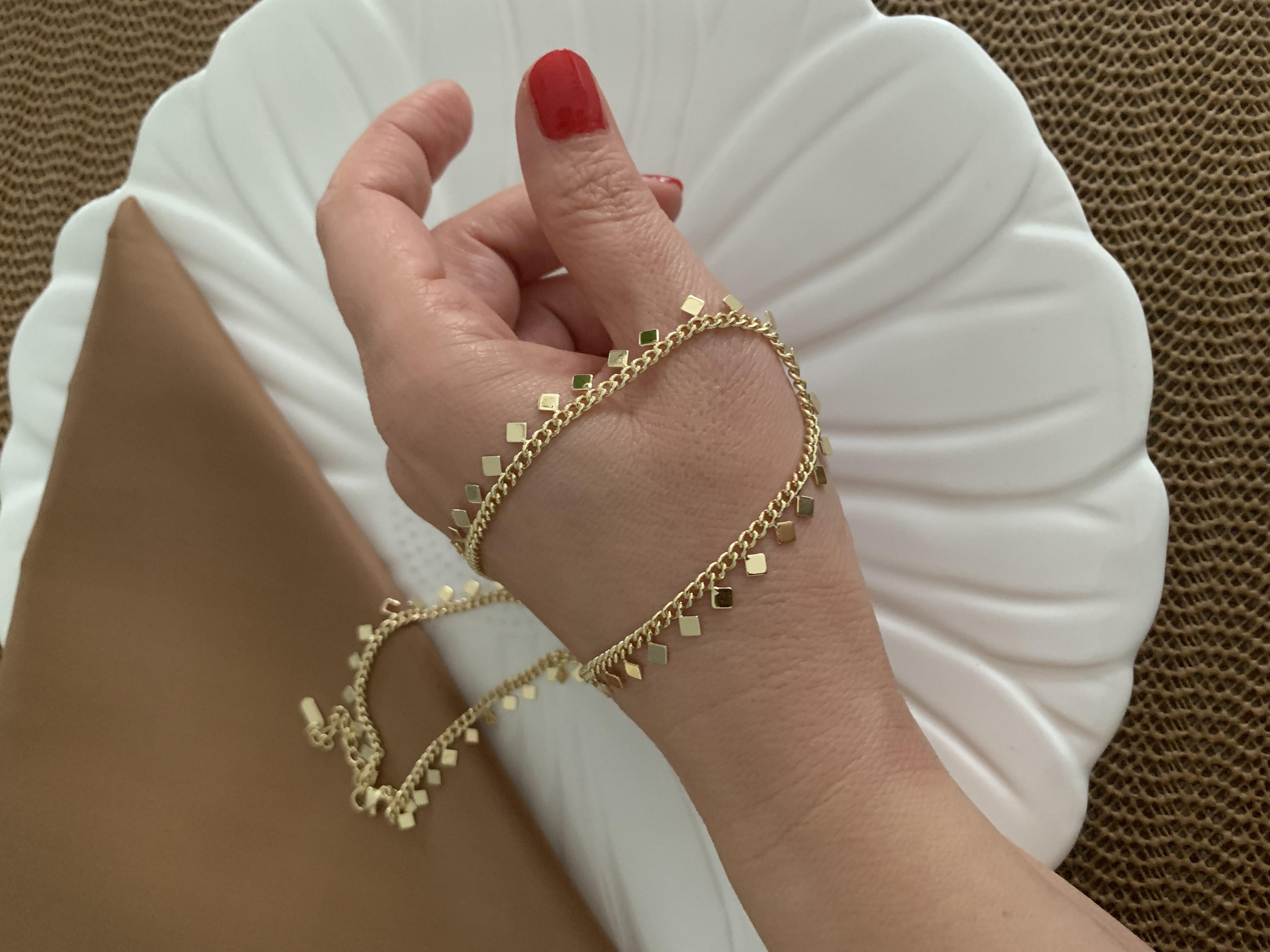 Vip Gold İnce Zincirli Mini Kare Sıralı Kolye